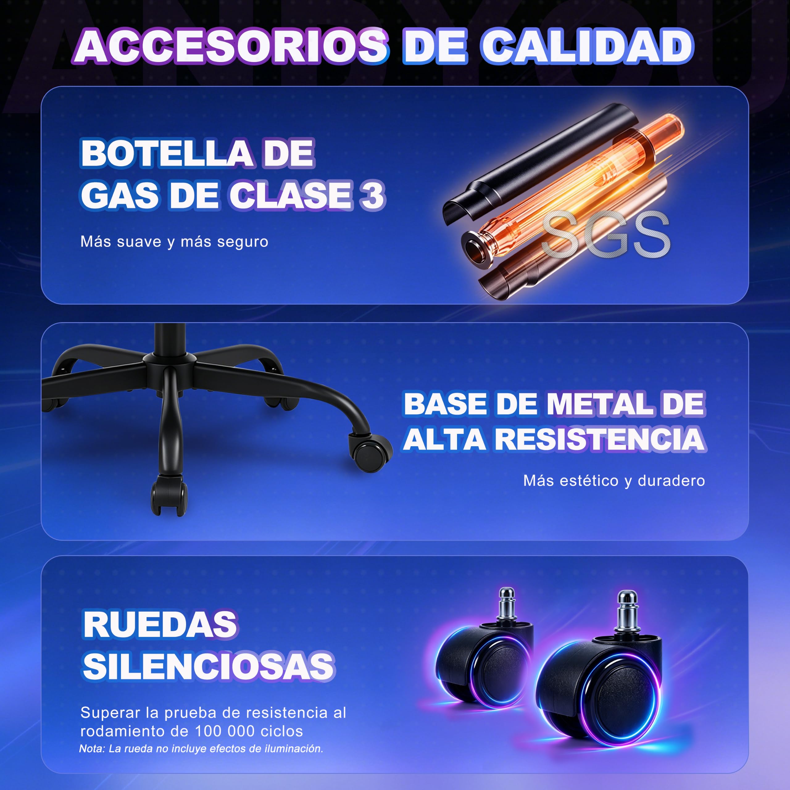 Andyou Silla Gaming Ergonomica con Reposapiés–Regulable en Altura, Cuero PU, Reposacabezas y Soporte Lumbar, Respaldo Reclinable 90-135°, 130 kg, Negro