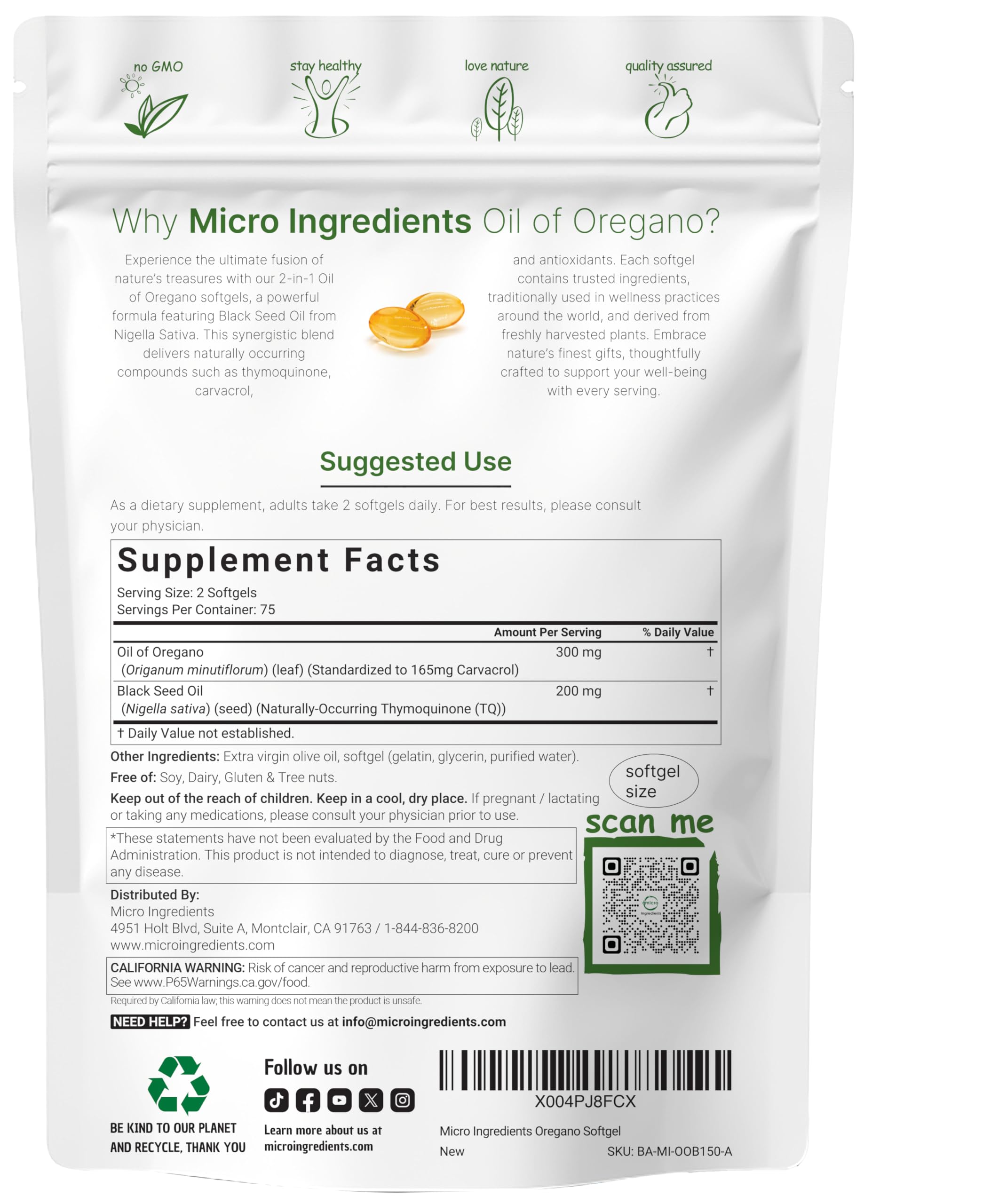 Micro Ingredients Oil of Oregano with Black Seed Oil, 150 Softgels — Amazon image 7