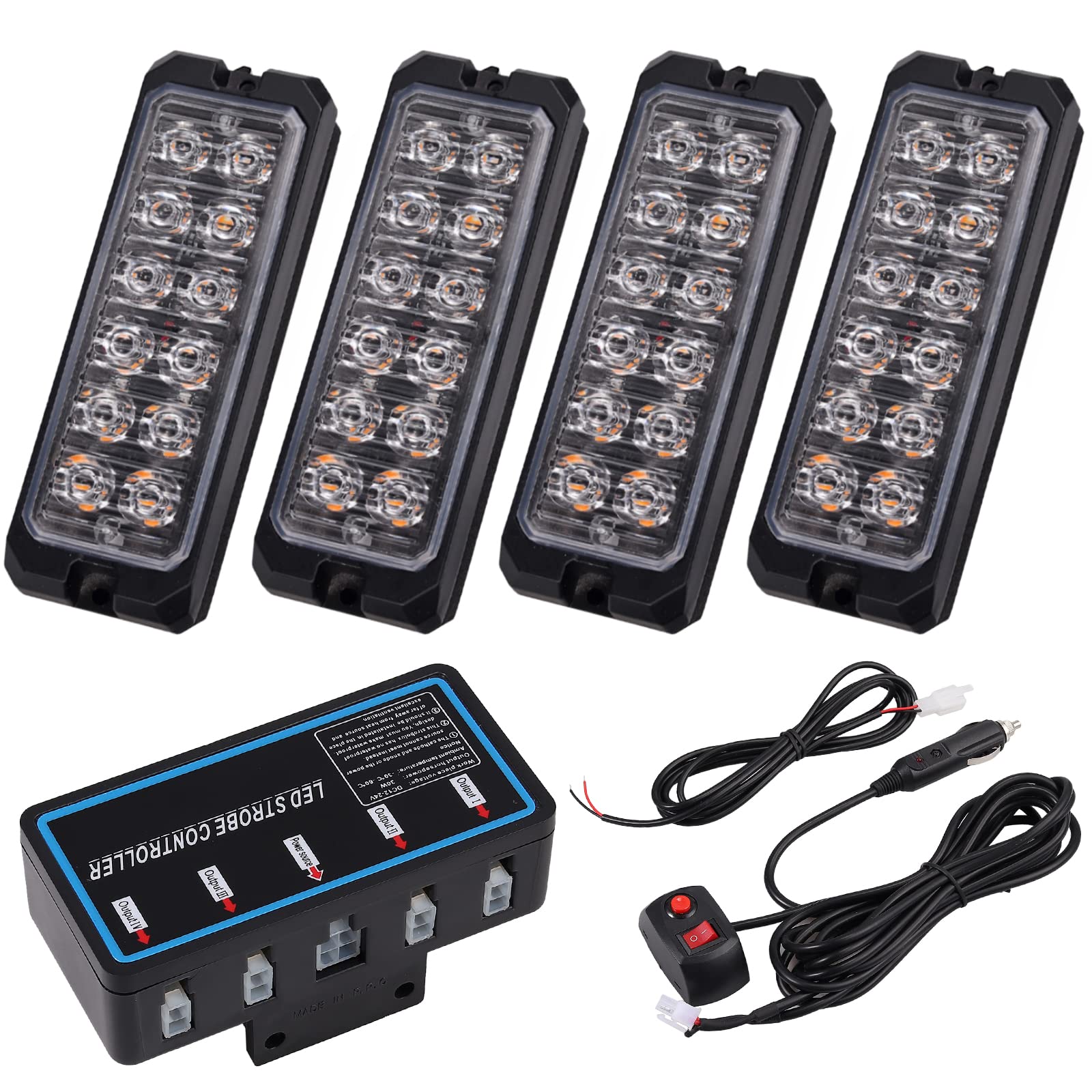 COLFULINE 4 x 12 LED Luci Stroboscopiche Emergenza,12/24V Spia d'avvertimento,IP65 Impermeabile,8 Modalità Flash Lampada Universali per Auto Camion Rimorchi