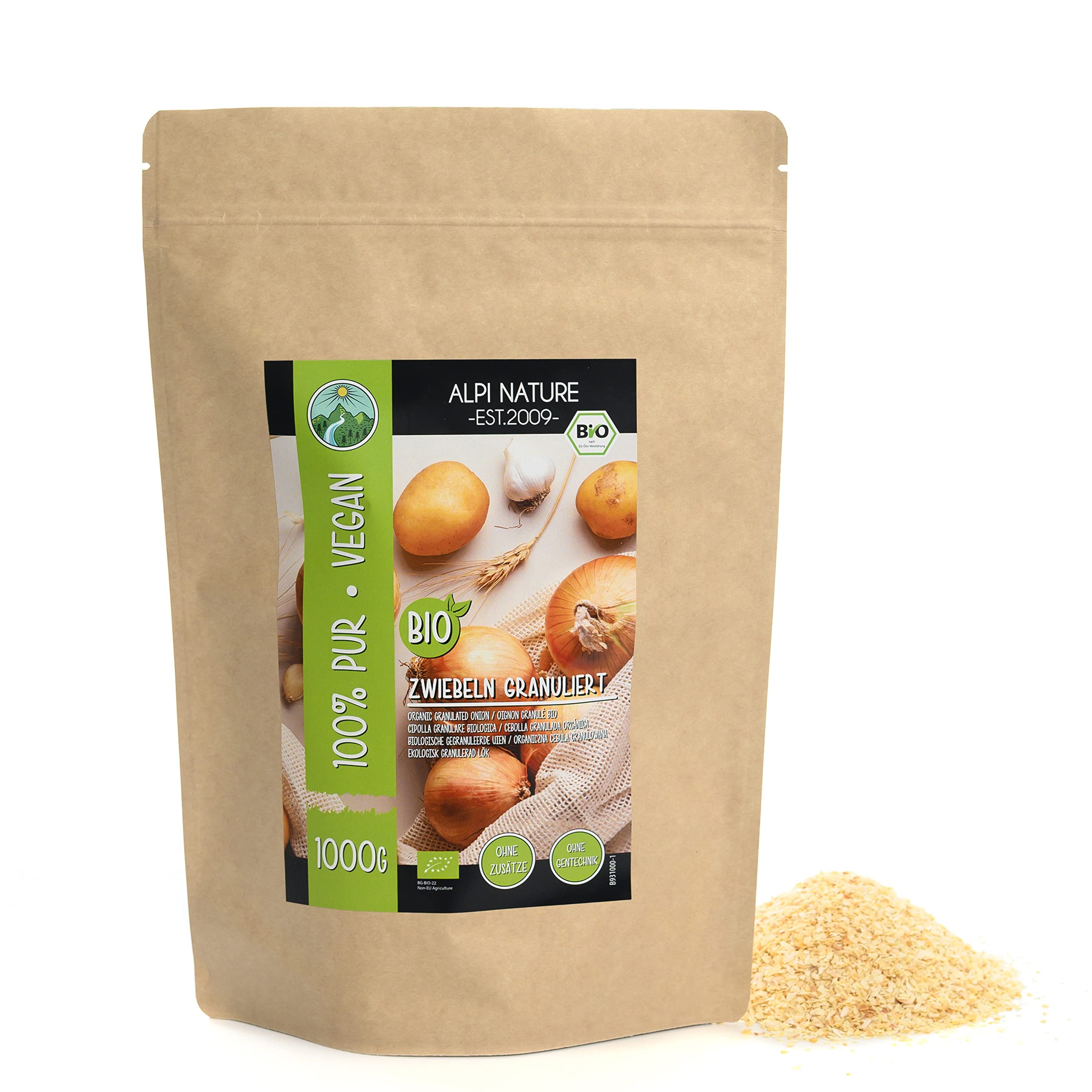 Alpi Nature Oignon Granule BIO 1kg, Oignons Granulés, Oignon Haché pour la Cuisine