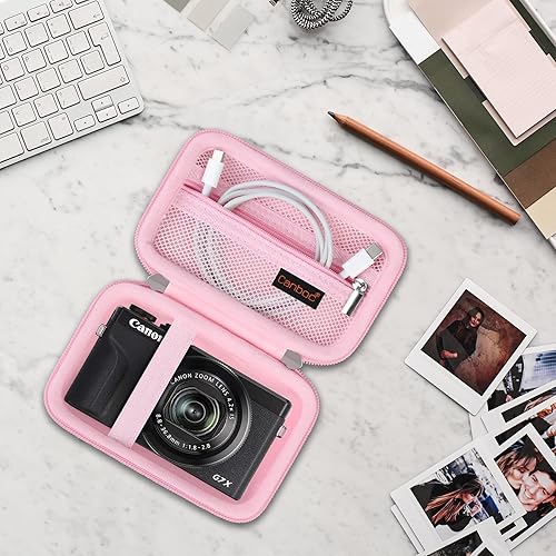 Miniatura 8 de Canboc Funda de transporte para cámara digital Canon PowerShot G7 X Mark IIII, bolsillo de malla con cremallera para cable USB, rosa (solo funda)