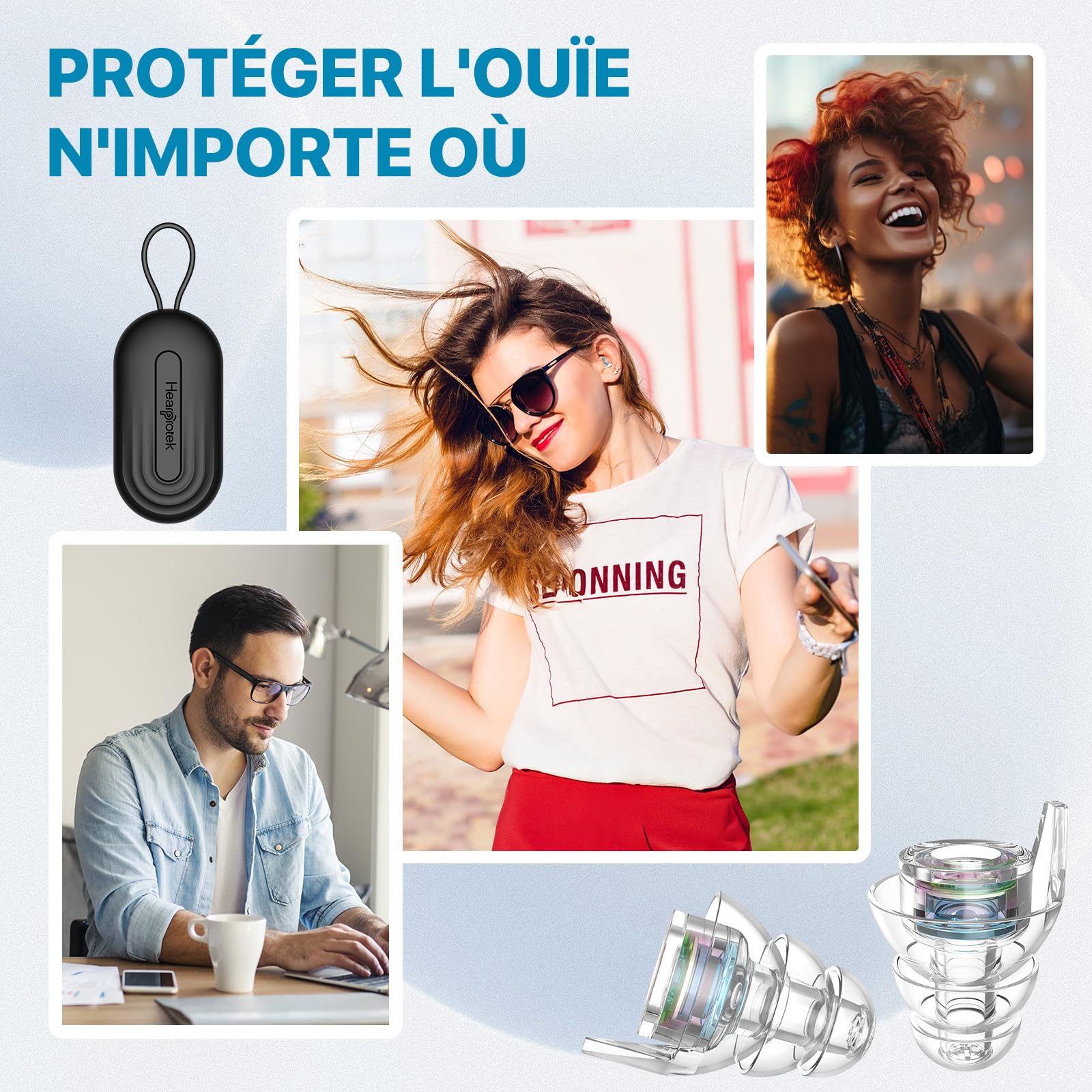 Hearprotek bouchon d'oreille protection auditive 23dB bouchon oreille anti bruit Silicone souple ear plugs pour la musique Musiciens, concert, avion, fêtes, Batteurs taille S 1paire,Iridescente