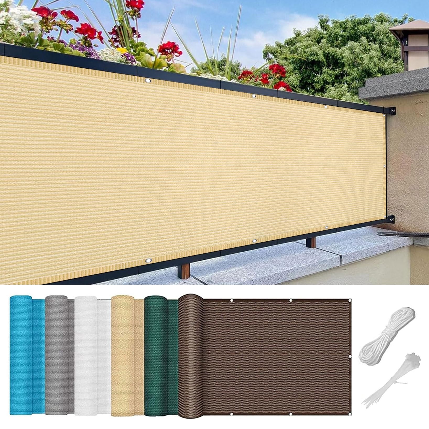 Balcony Screen 125 x 250 cm Wind and Dust Resistant Privacy Screen
