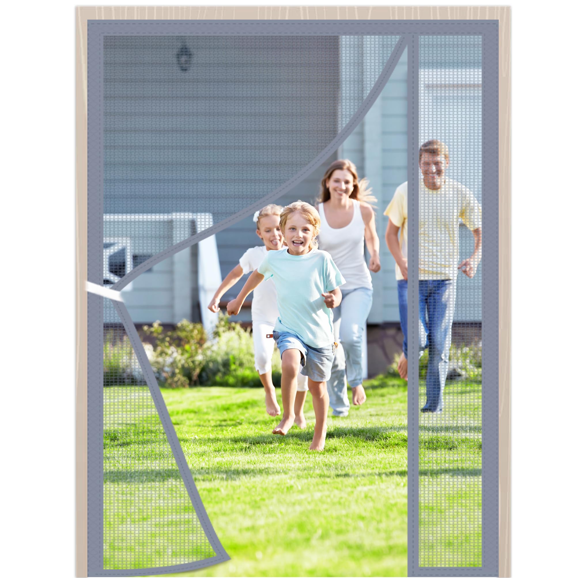 Weizon Grey Side Opening Magnetic Fly Screen Door Heavy Duty Bug Mesh 80X205cm Magnetic Top To Bottom Seal Snaps Shuts Automatically Keep Fresh Air In & Bugs Out For Patio Balcony