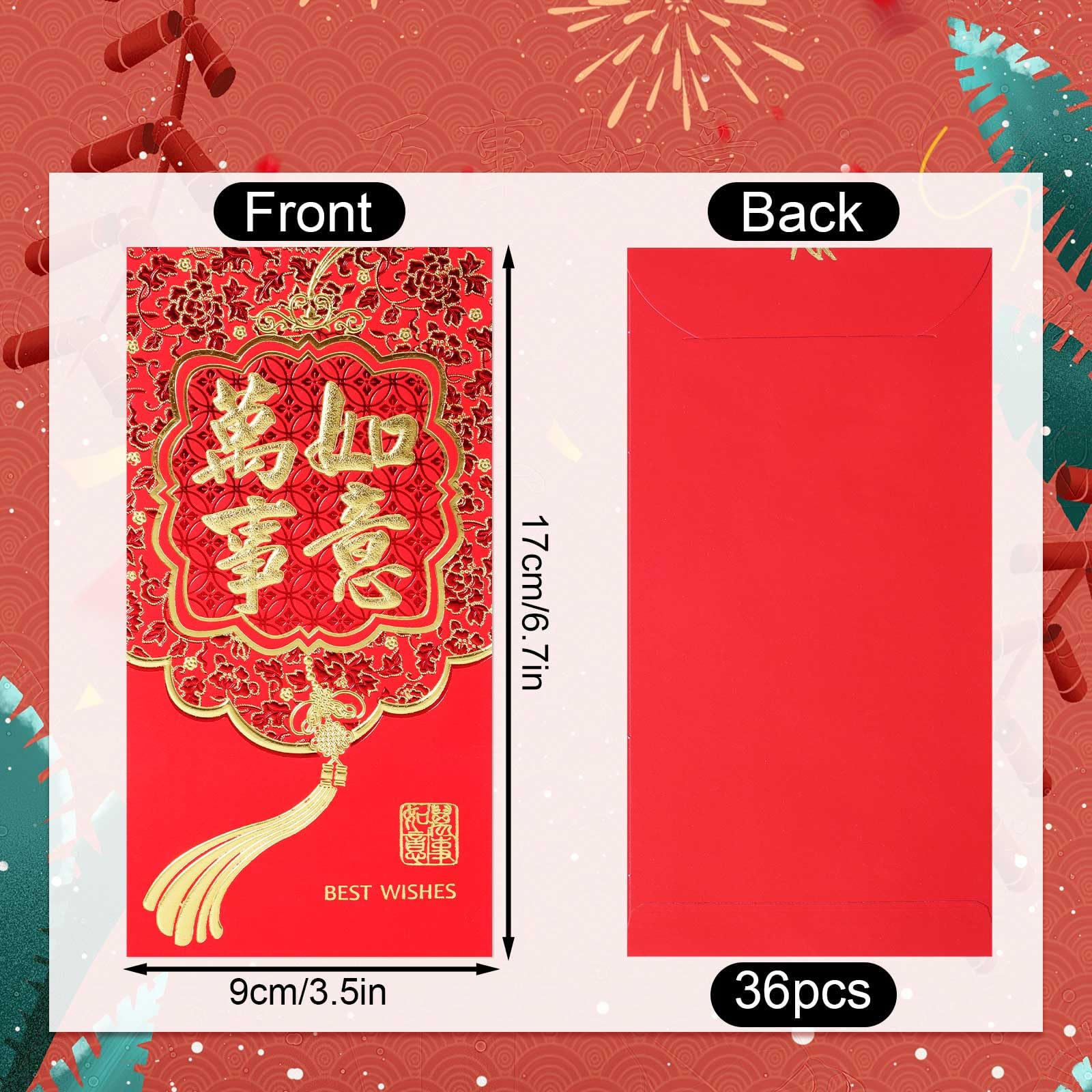 Enveloppes Rouges du Nouvel An Chinoises Porte-bonheur Lot de 36 pour Mariage Fête du Printemps