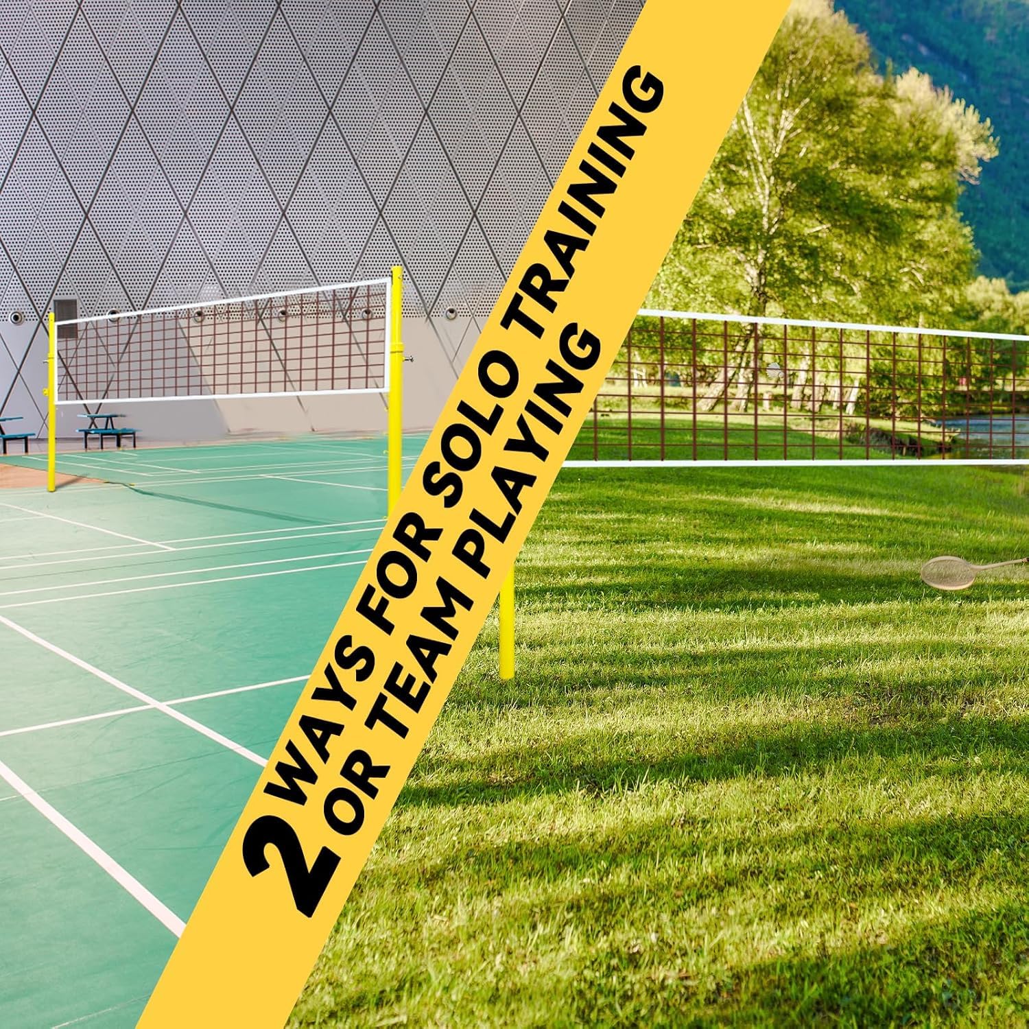 Set di Rete Regolabile E Portatile per Pallavolo E Badminton - Pali Resistenti per Giocare Sia Allinterno Che Allesterno, Perfetto per Sport in Giardino E Divertimento in Famiglia.