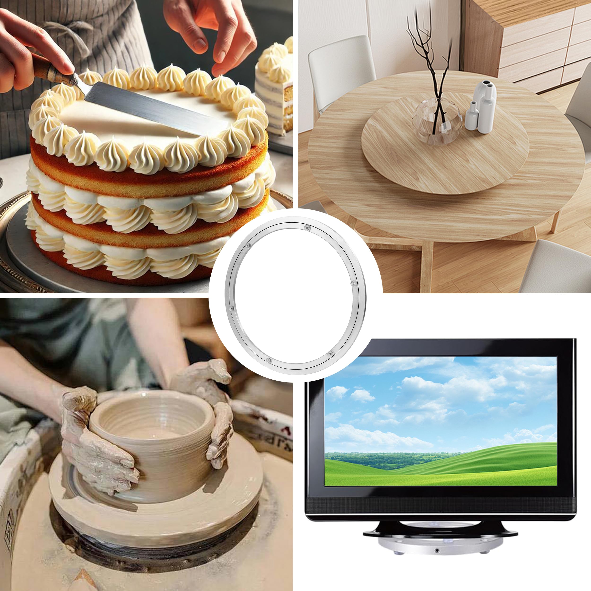 Cuscinetto per Giradischi in Lega di Alluminio Vassoio Girevole in Alluminio Cuscinetto Rotante di 360 Gradi per Tavolo da Pranzo Torte Monitor TV (14 Inch)