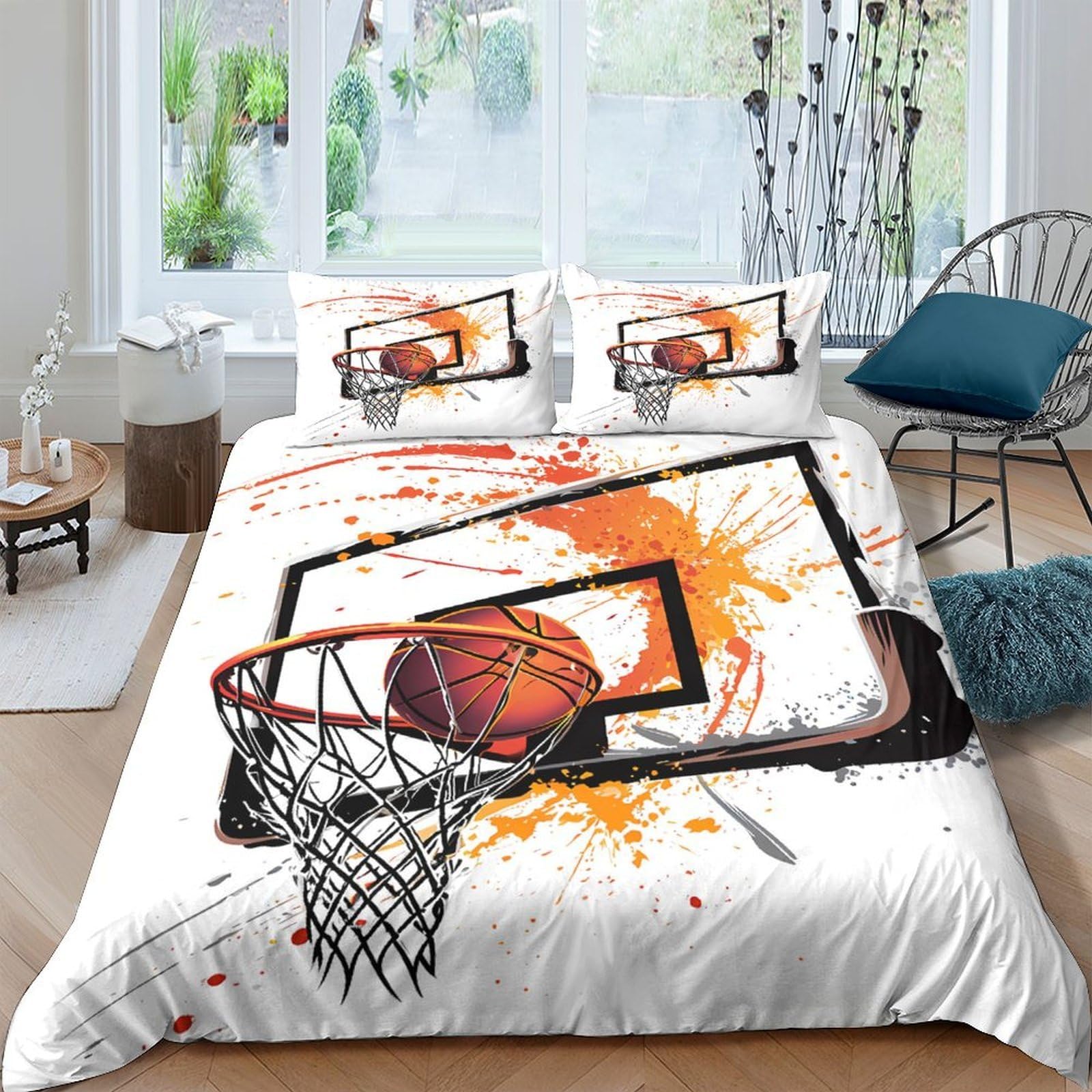 Ctjqhvkz Style-2 3D Printed Basketball Splash Fitted Sheet Microfiber Soft Artistic Hoop Mattress Cover For Bedroom Dorm Decor Single（135X200cm）