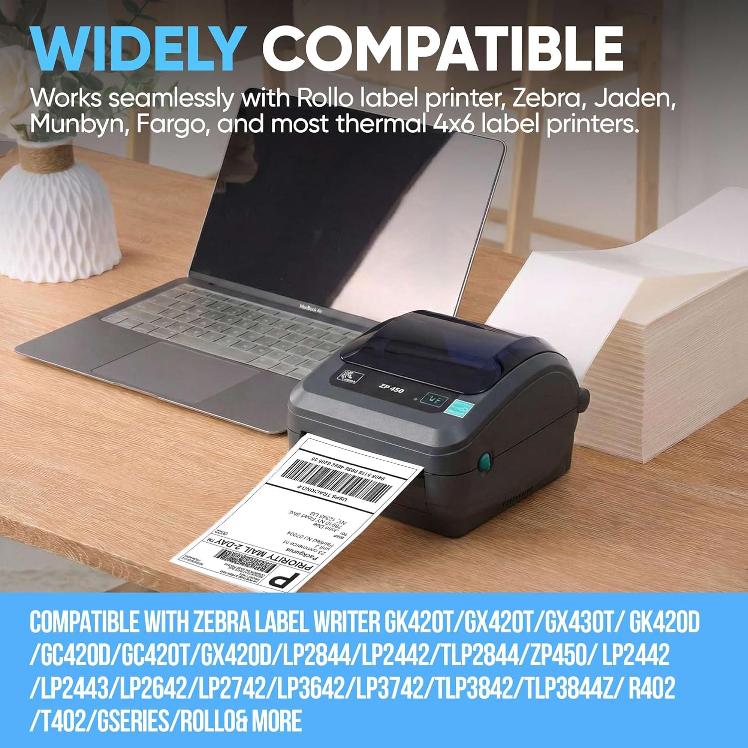 4"x6" Fanfold Direct Thermal Labels Commercial Grade with Perforated line for Thermal Printers, Compatible with Zebra & Rollo Printer (2 Stacks - 4000 Labels)