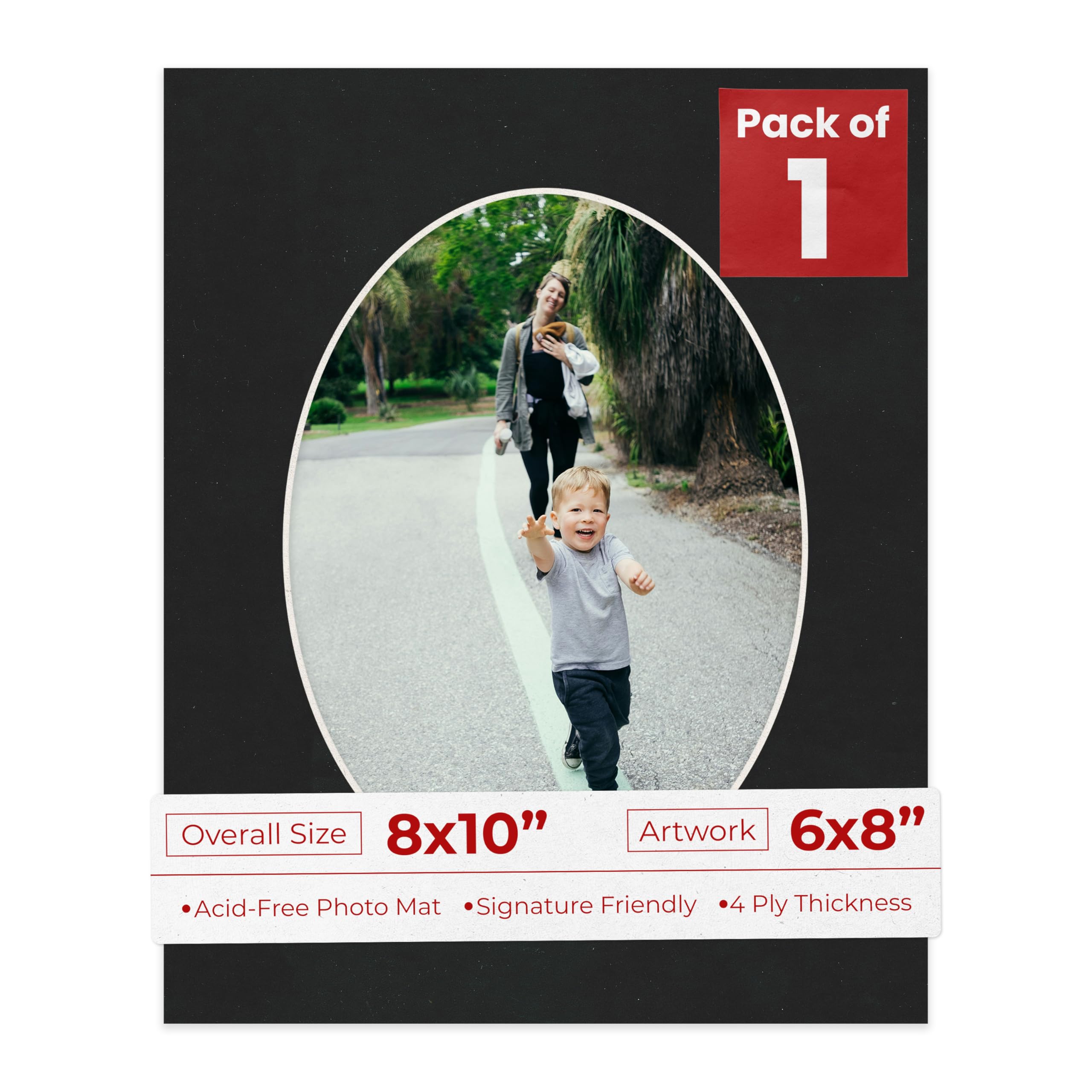 Poster Palooza 8x10 Mat Bevel Cut for 6x8 Photos - Precut Black Suede Oval Shaped Photo Mat Board Opening - Acid Free Matte to Protect Your Pictures -