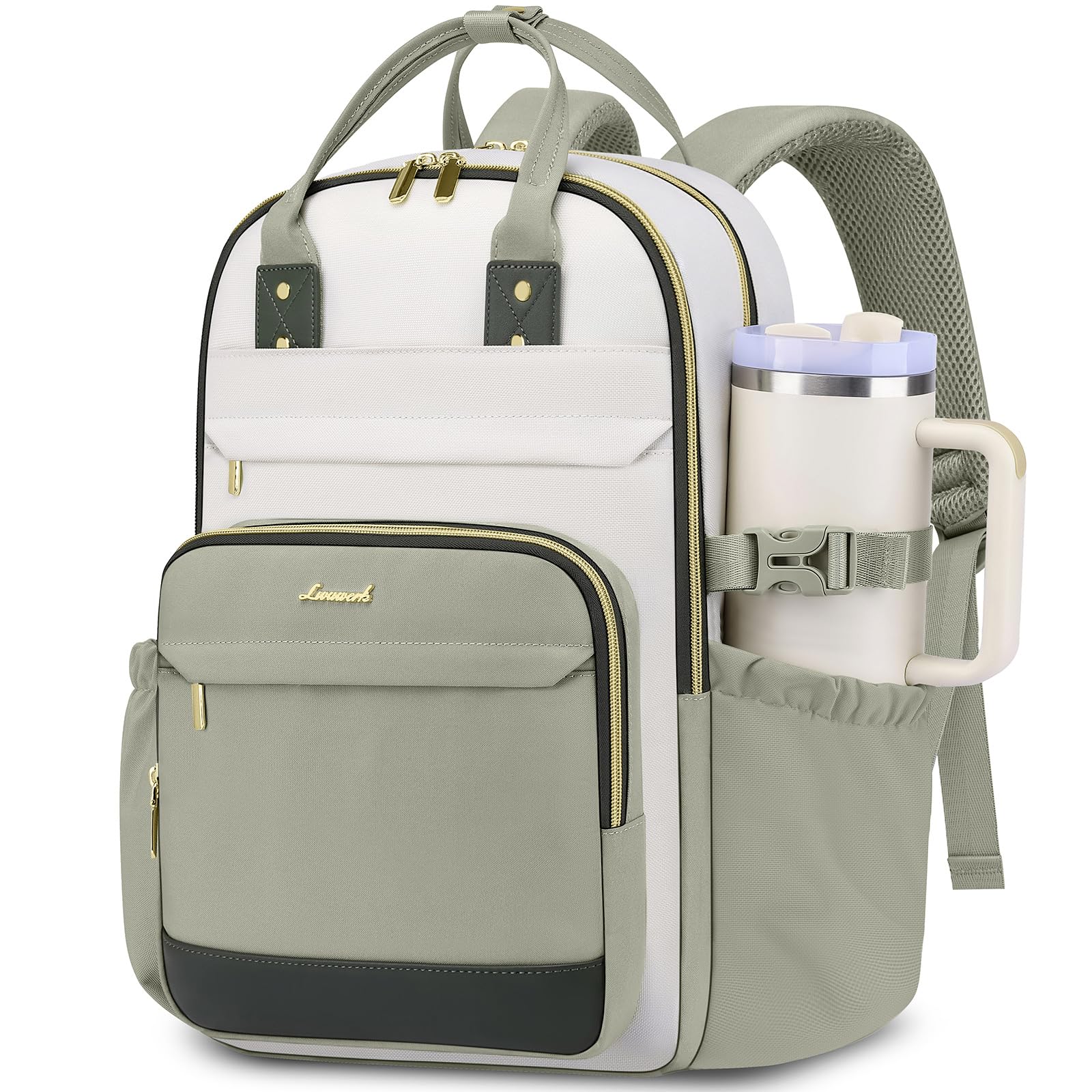 LIVUWERK Women Laptop Backpack College Bookbag: 15.6 inch Backpacks with Pouch Pocket for Large Capacity Cup Travel Waterproof Book Bag Anti-theft