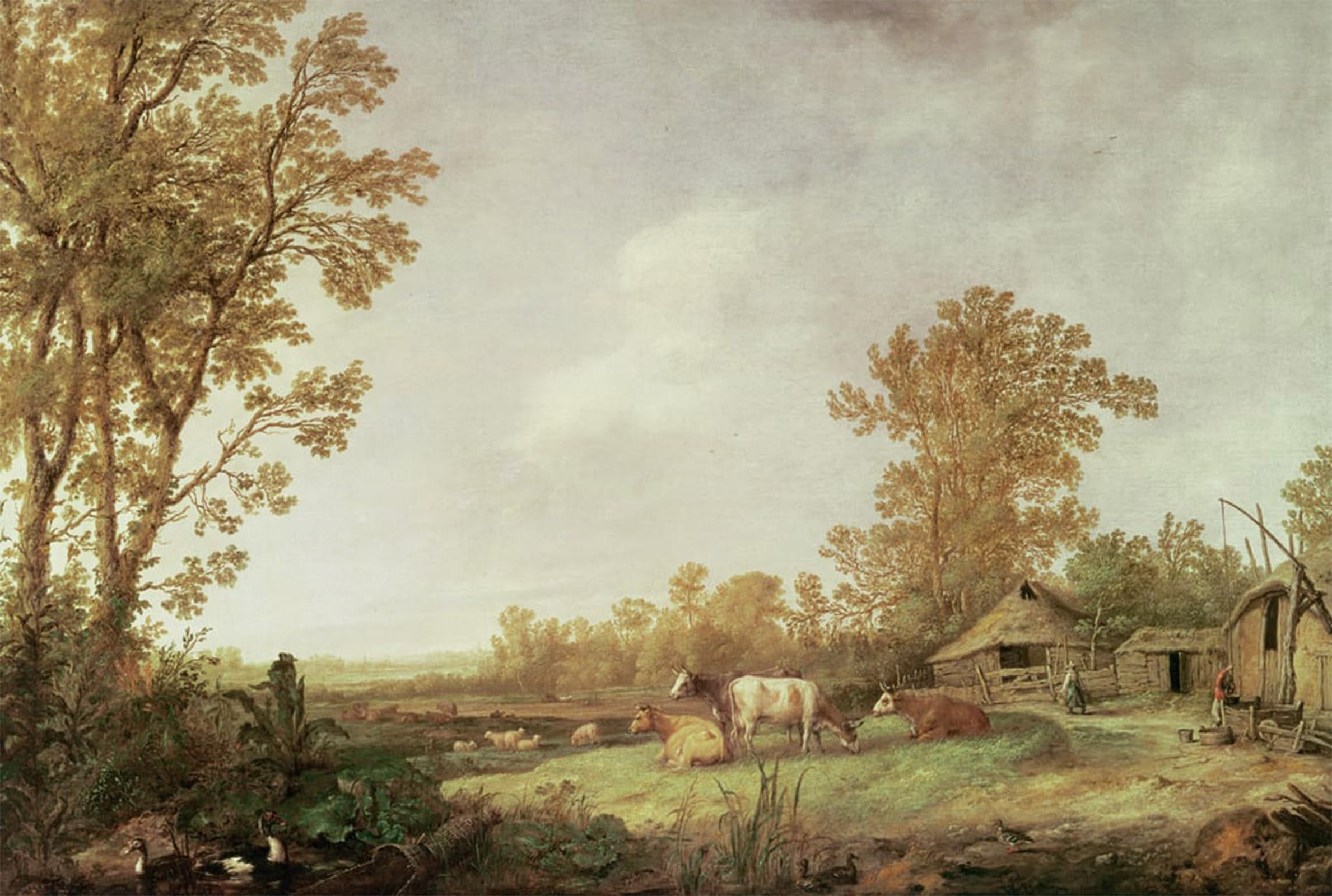 Artxlxxbn No Frame Famous Painting Canvas Artwork Graffiti Print Farmyard Scene By Aelbert Cuyp Portrait Canvas Image For Home Decor 60X90cm
