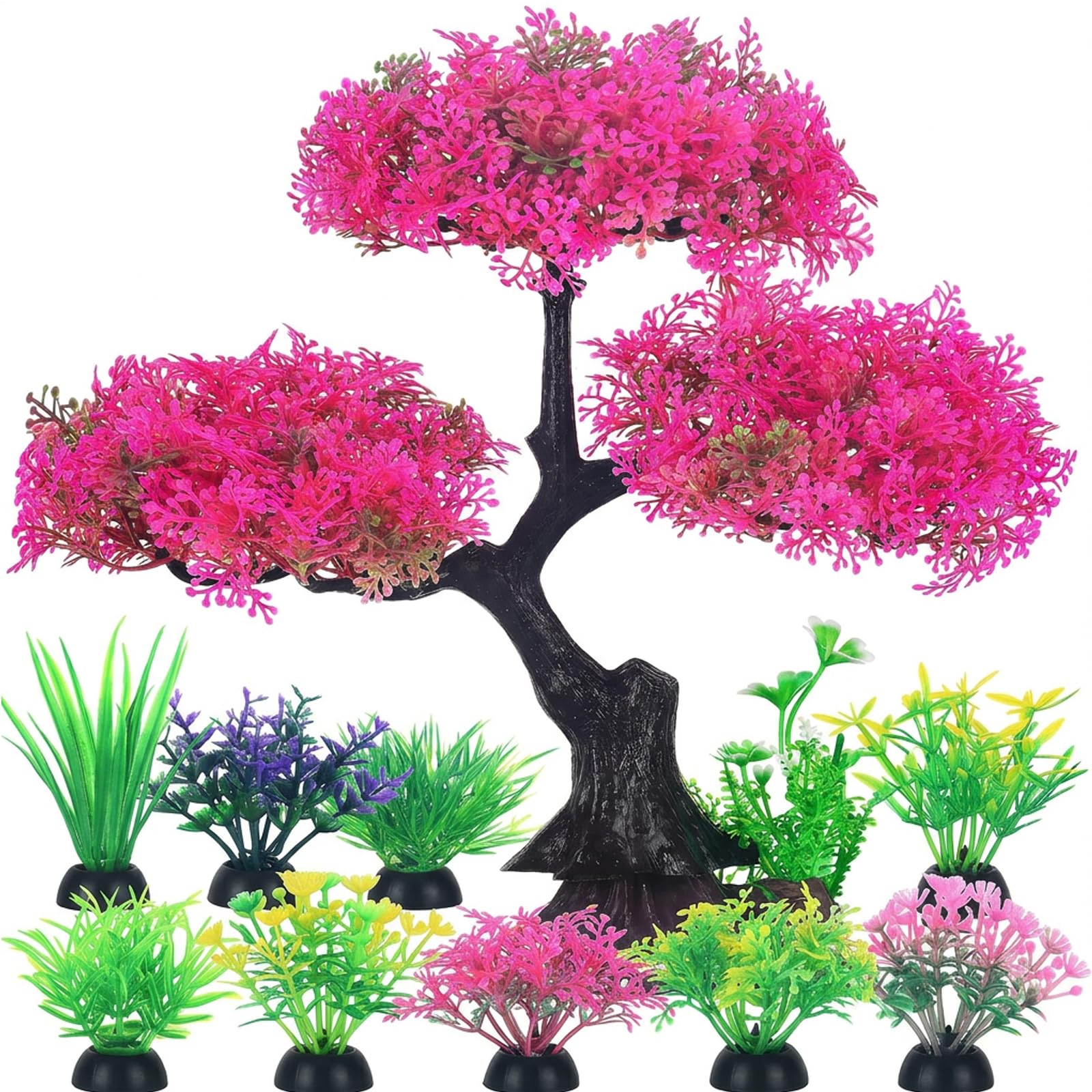 10 Pcs Fish Tank Plants Artificial, Fish Tank Decorations, Pink Cherry Blossom Trees for Aquarium Beginners and Betta Fish Owners, Creating Stress-Free Fish Habitats with Low-Maintenance Design