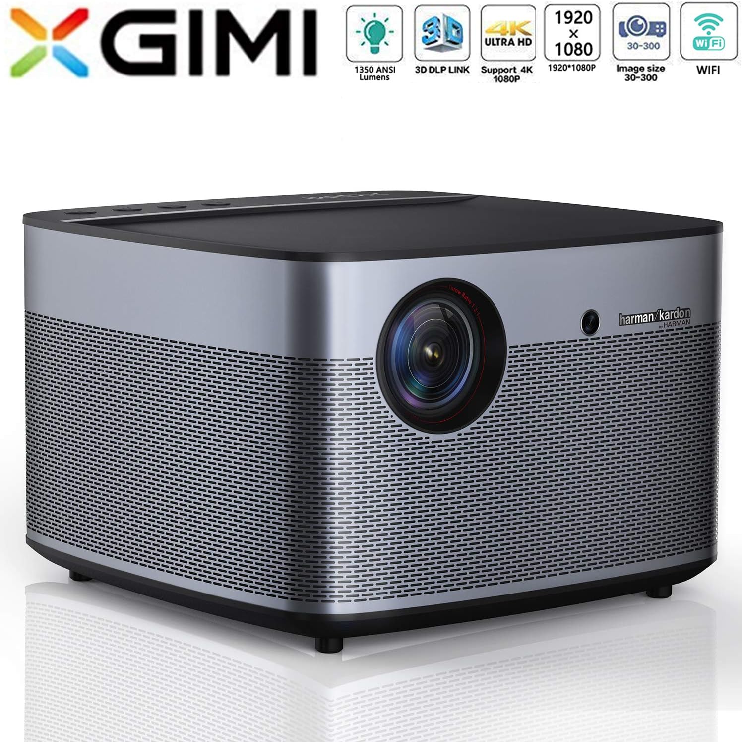 XGIMI H2 LED Smart Projector 1080P HD 1350 ANSI Lumens 3D Projector Home Theater with Harman Kardon Speaker Android System Support 4K Lamp Life up to 50,000 Hours