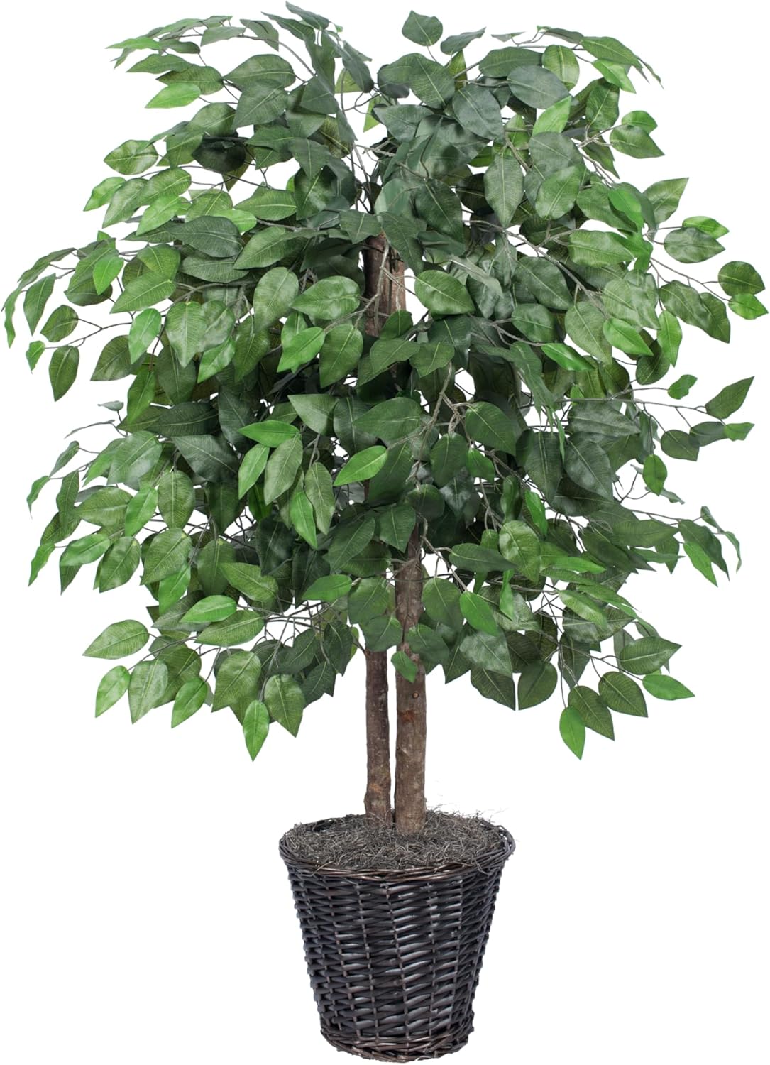 Vickerman Everyday 4' Artificial Ficus Bush in a Rattan Basket - Lifelike Home Or Office Decor - Premium Faux Potted Plant - Maintenance Free Ficus Plant