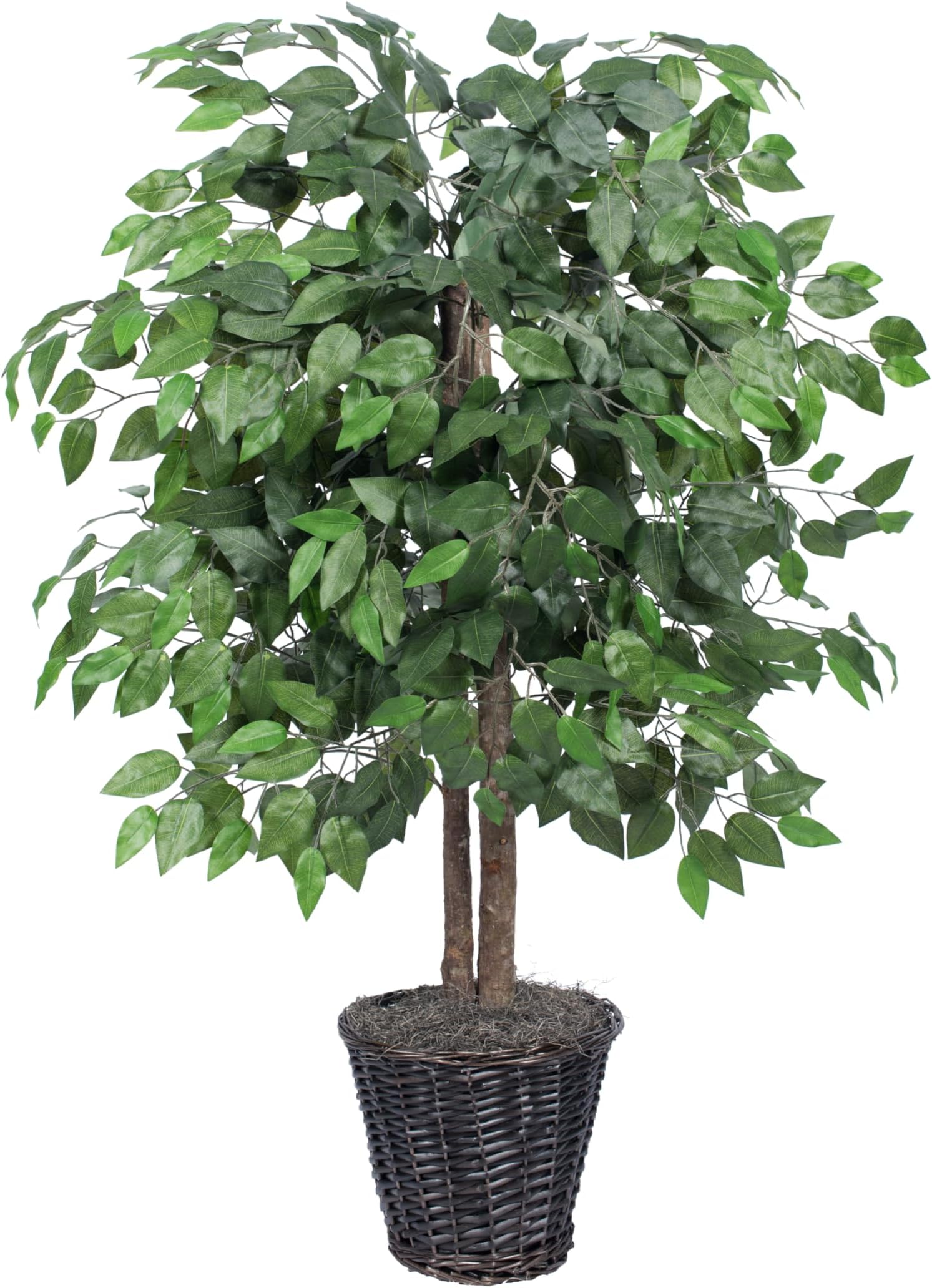 Everyday 4' Artificial Ficus Bush in a Rattan Basket - Lifelike Home Or Office Decor - Premium Faux Potted Plant - Maintenance Free Ficus Plant