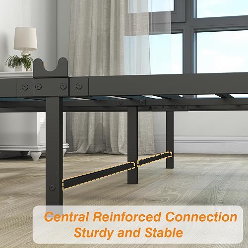 Miniatura 8 de DUMEE Base de cama Queen con cabecera de almacenamiento de madera, marcos de cama de plataforma de metal, tamaño Queen, no necesita somier, sin