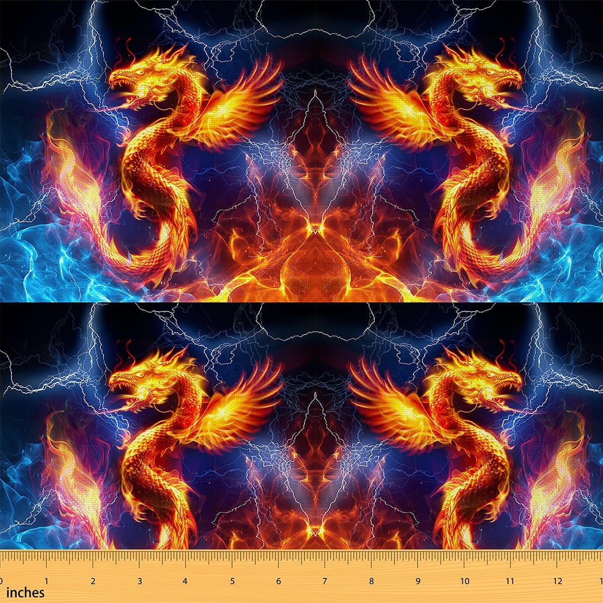 Homemissing Dragon Upholstery Fabric for Chairs 10 Yards (L920*W150cm) Fire Dragon Fabric by The Yard for Kids Boys Girls Lightning Dragon Wild Animal Safari Theme Yellow Blue Outdoor Fabric
