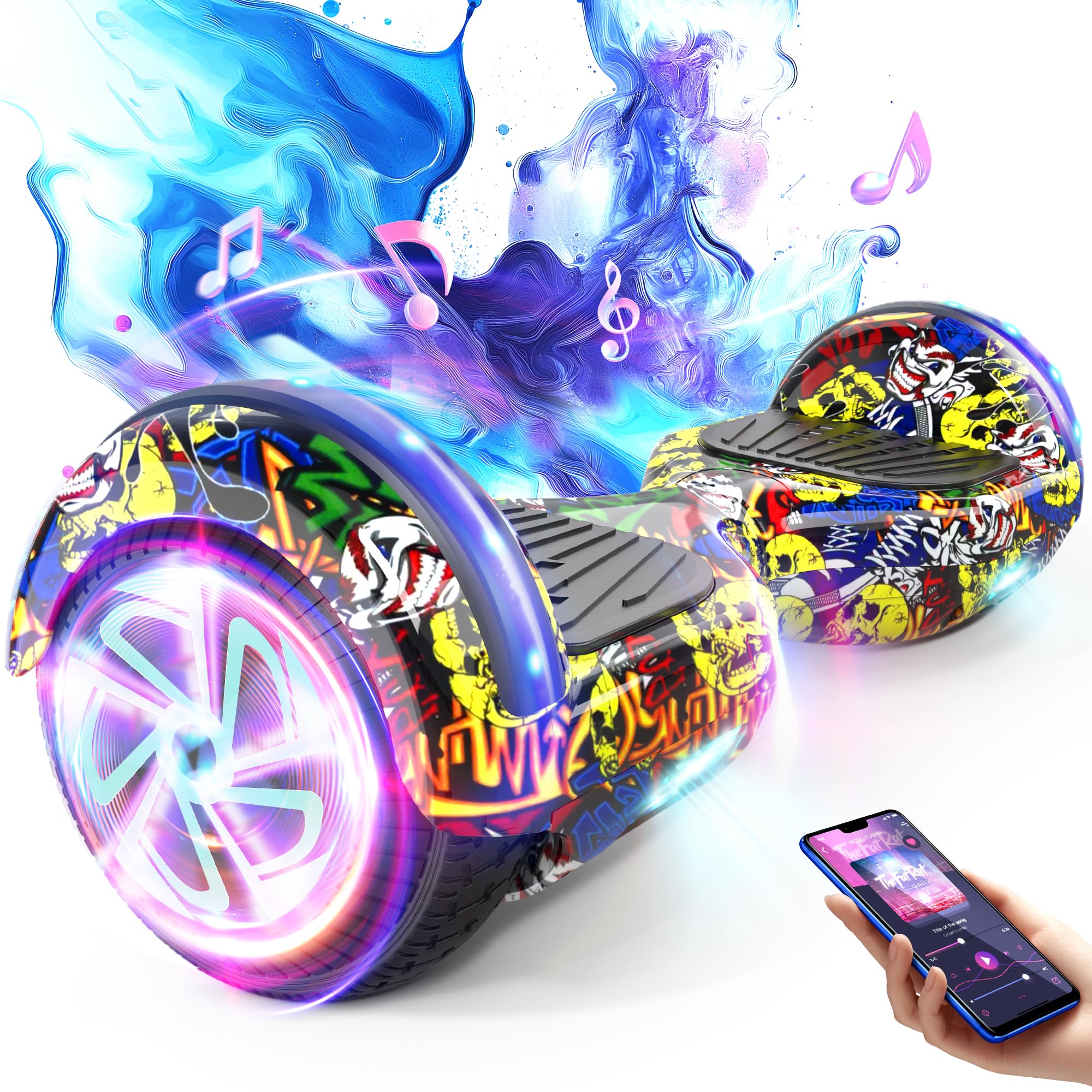 SISIGAD Hoverboard, 6.5 inch Self Balancing Scooter with Bluetooth LED Lights, Hover Board for Kids