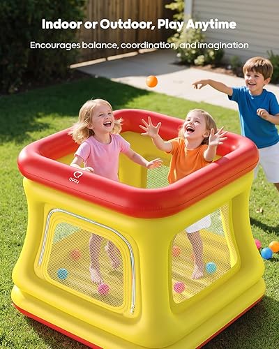 Miniatura 5 de QPAU Casa inflable 3 en 1 para niños pequeños de 1 a 3 años, piscina de pelotas y trampolín, casa inflable con bomba, red de seguridad, gorila de