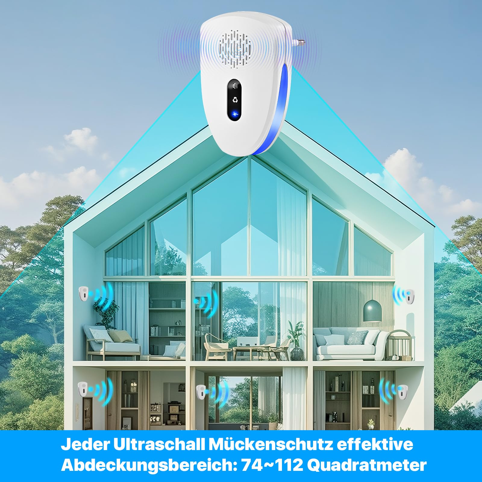 [2026 Upgrade] Ultraschall Schädlingsbekämpfer (4 Stück) – Mückenstecker Mückenschutz gegen Mücken, Fliegen, Kakerlaken, Spinnen – 3 Modi Milbenabwehr, steckerfertig für Schlafzimmer, Kinderzimmer