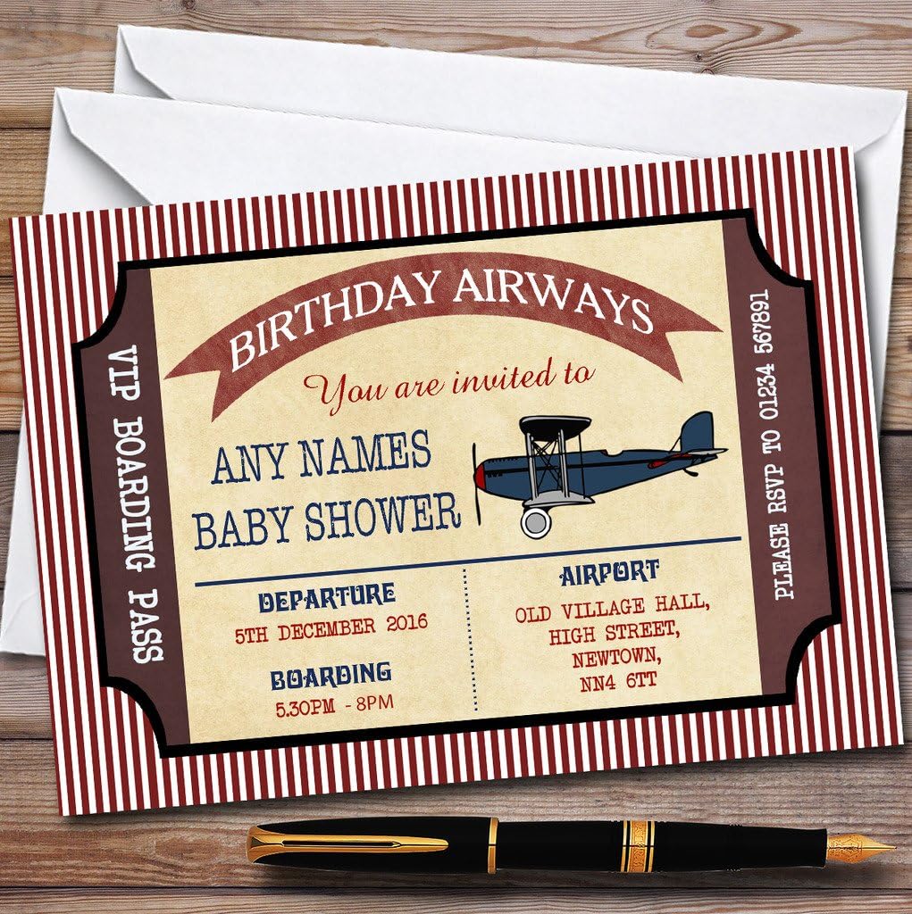 Red Boarding Pass Plane Invitations Baby Shower Invitations