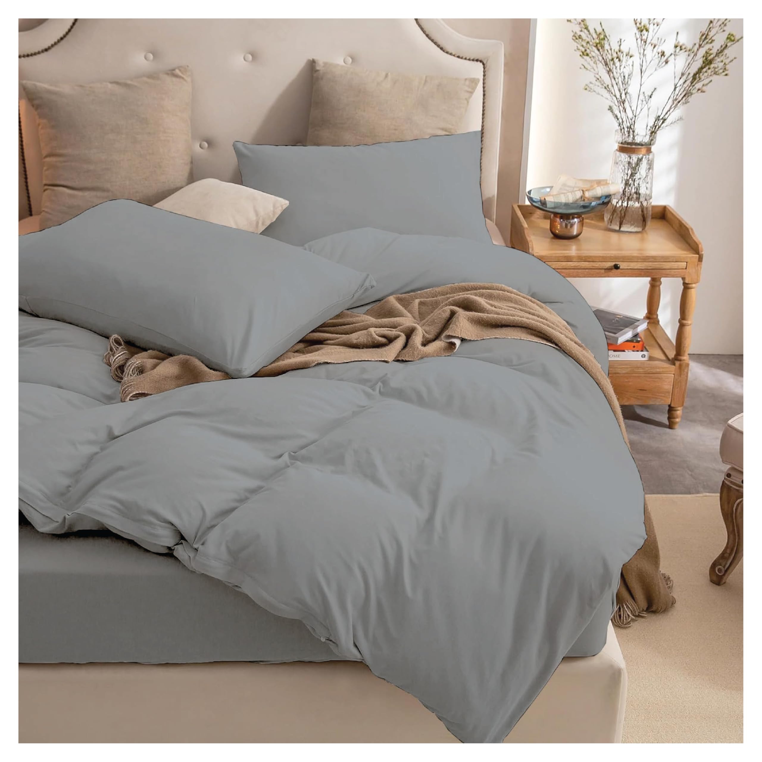 EV Dekor Duvet Cover Microfibre Bedding with Pillowcase (Grey-King)