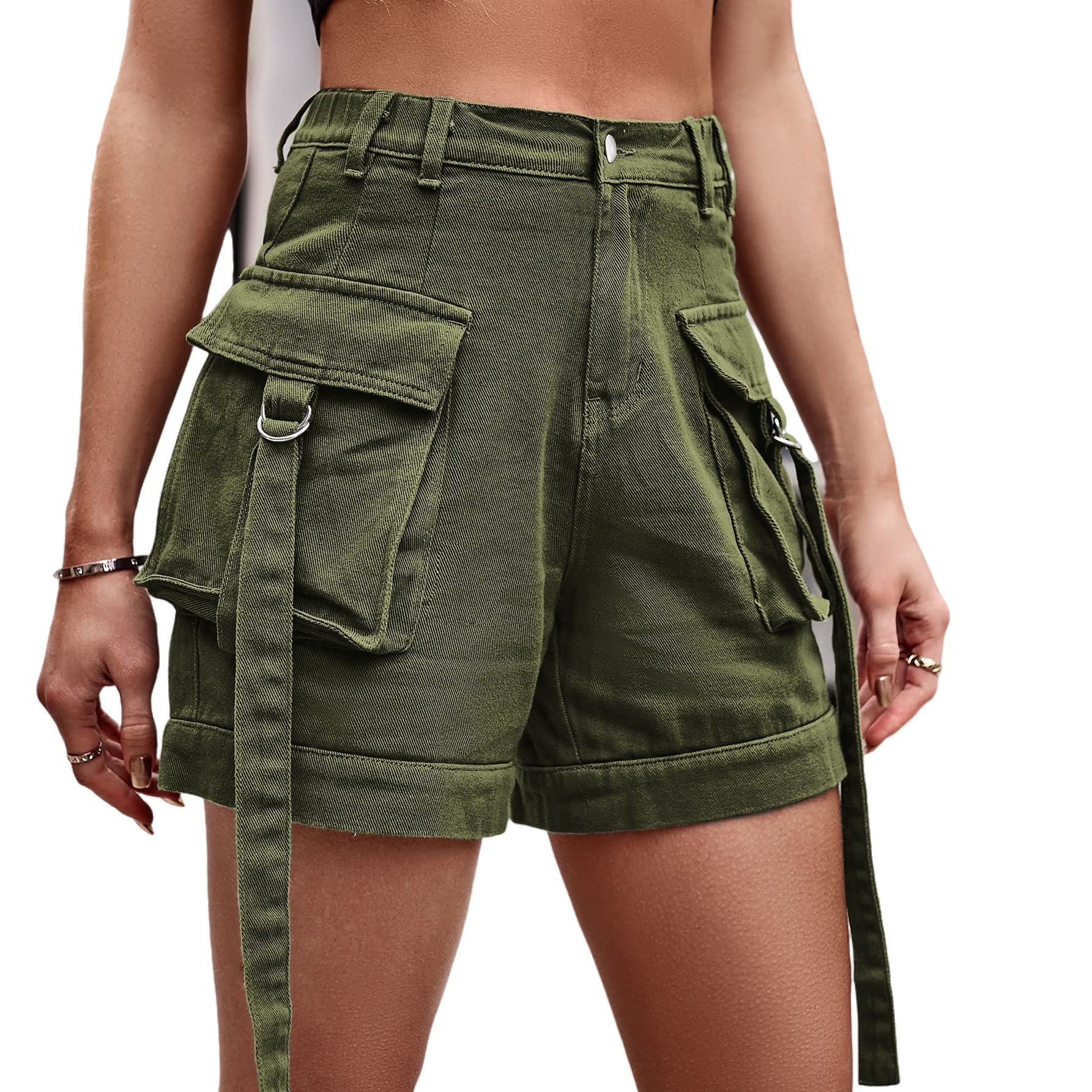 BXCNCKD Women's High Waist Multi Pocket Denim Shorts Women's Casual Shorts