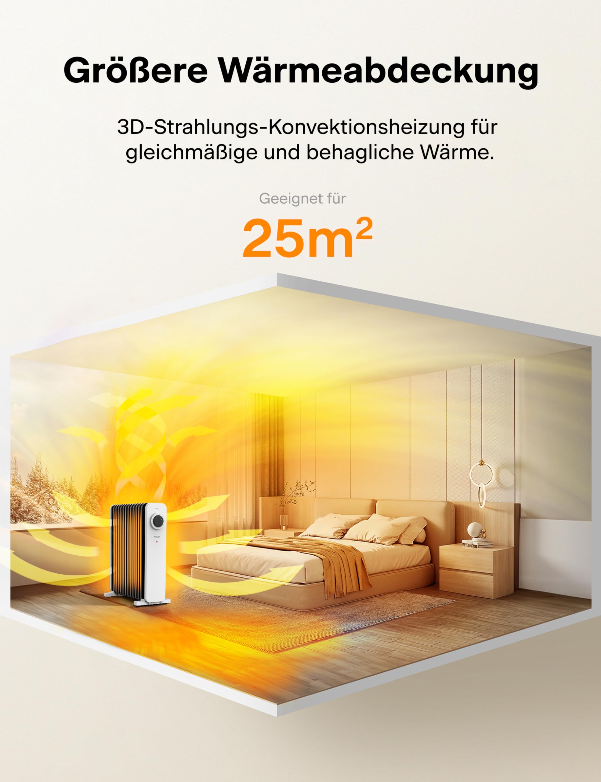PELONIS Ölradiator 2500W Weiß mit 3D Konvektion & VOLCANO Technik, 13 Rippen Elektroheizung mit 3 Heizstufen, Thermostat und Sicherheitsschutz, Radiator Heizung Elektrisch für Wohnzimmer, Schlafzimmer
