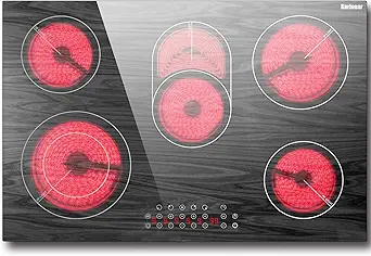 Karinear Electric Cooktop 30", Drop-in Electric StoveTop 5 Burners Ceramic Cooktop with Wooden Pattern, 8400W, 220~240V, No Outlet Plug, Glass Cooktop
