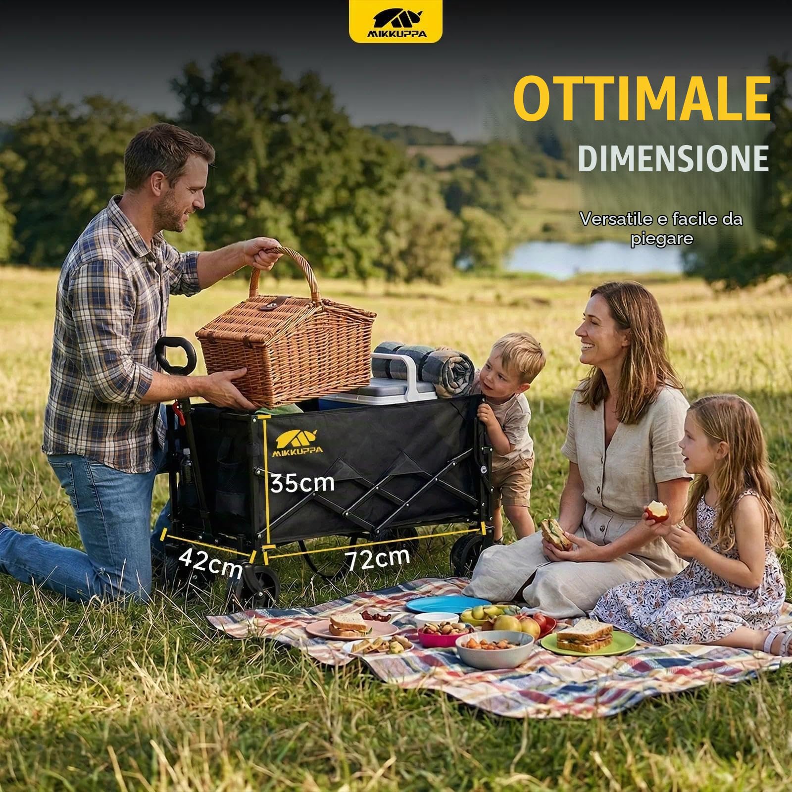 MIKKUPPA Carrello pieghevole da 150 l, portata 170 kg, colore antracite | Carrello a mano per animali domestici, per esterni, spiaggia, parco, regolabile in 3 posizioni in altezza