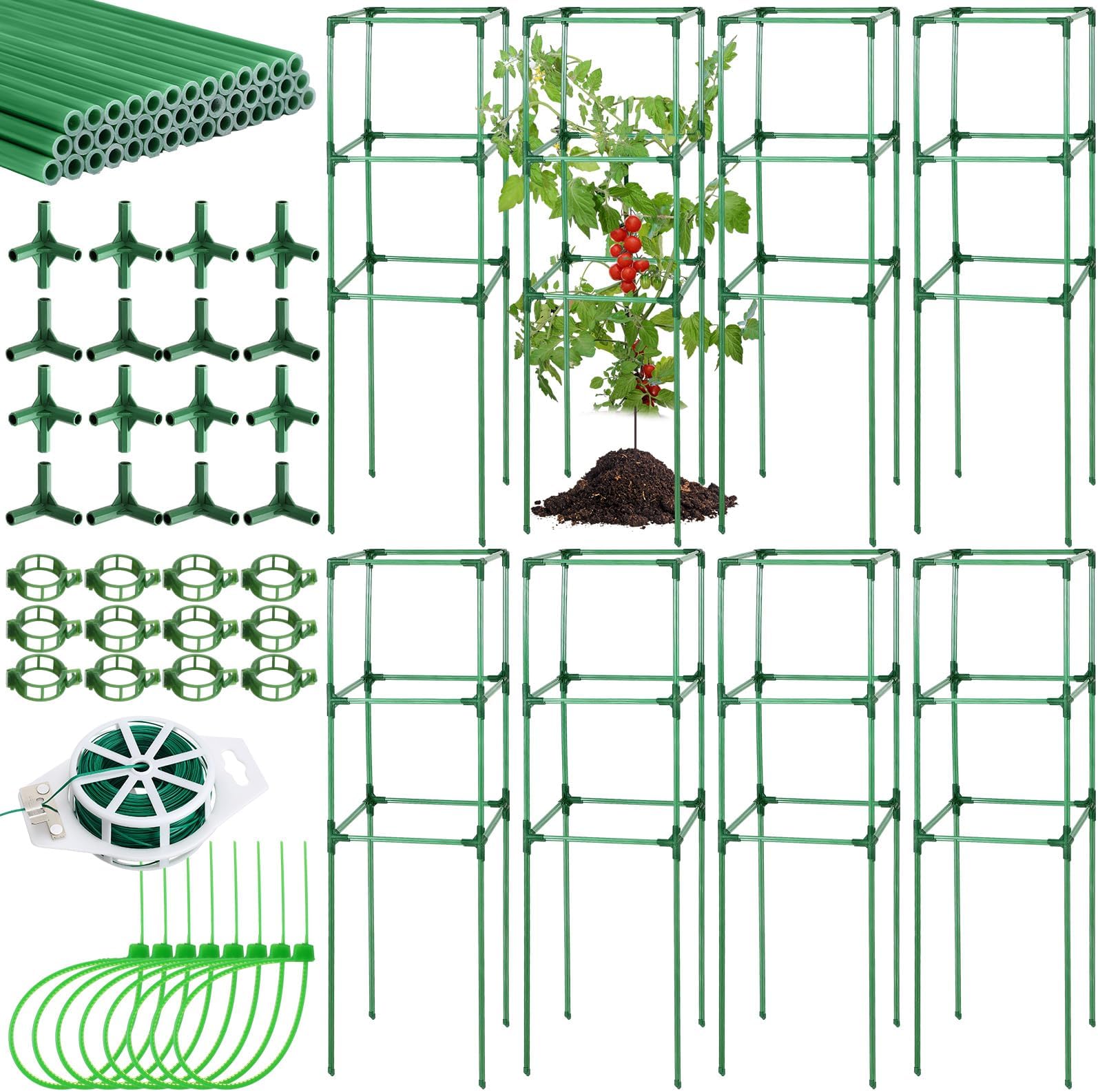 Menkxi 8 Pack 48 Inch Square Tomato Cages for Garden Heavy