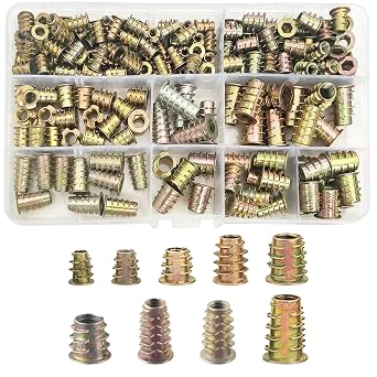 180PCS Threaded Inserts for Wood Assortment Kit, M4 M5 M6 M8 Zinc Alloy Hex Drive Insert Nuts for Furniture & Carpentry,Easy Installation,9 Sizes