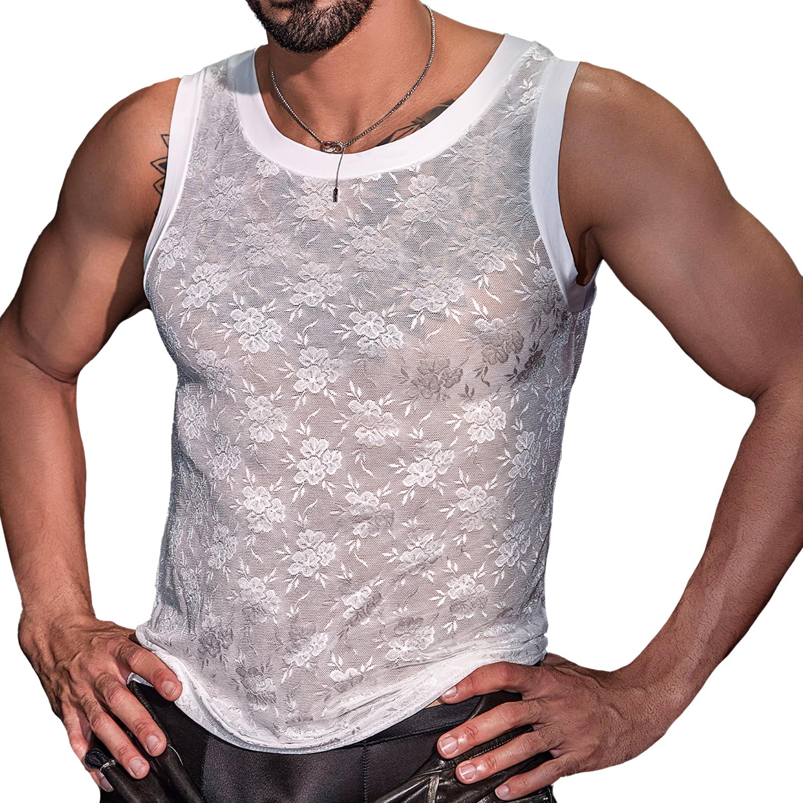 Chaleco muscular elástico sin mangas AIEOE transparente con encaje 7
