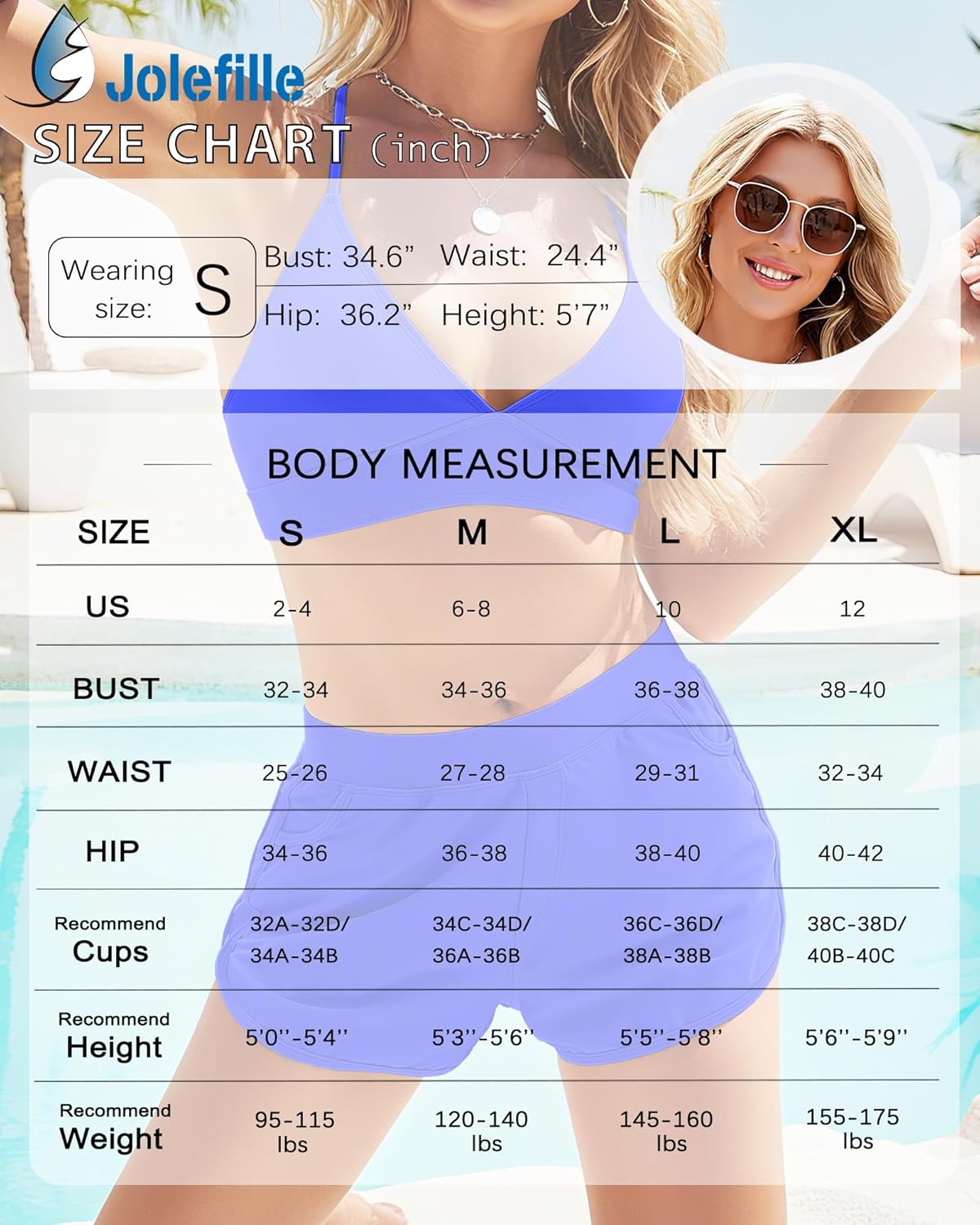 Jolefille High Waitsed Bikini Sets for Women Two Piece Swimsuit Tummy Control Bathing Suit Shorts V Neck Top Lace Up - Image 6