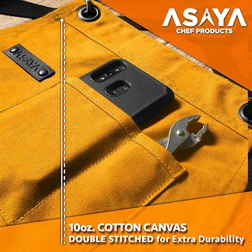 Miniatura 16 de Asaya - Delantal de chef para hombres y mujeres más toalla de mano y abrebotellas, de lona de 10 onzas Marrón,Negro -,Azul,Azul-Verde,Borgoña,Verde