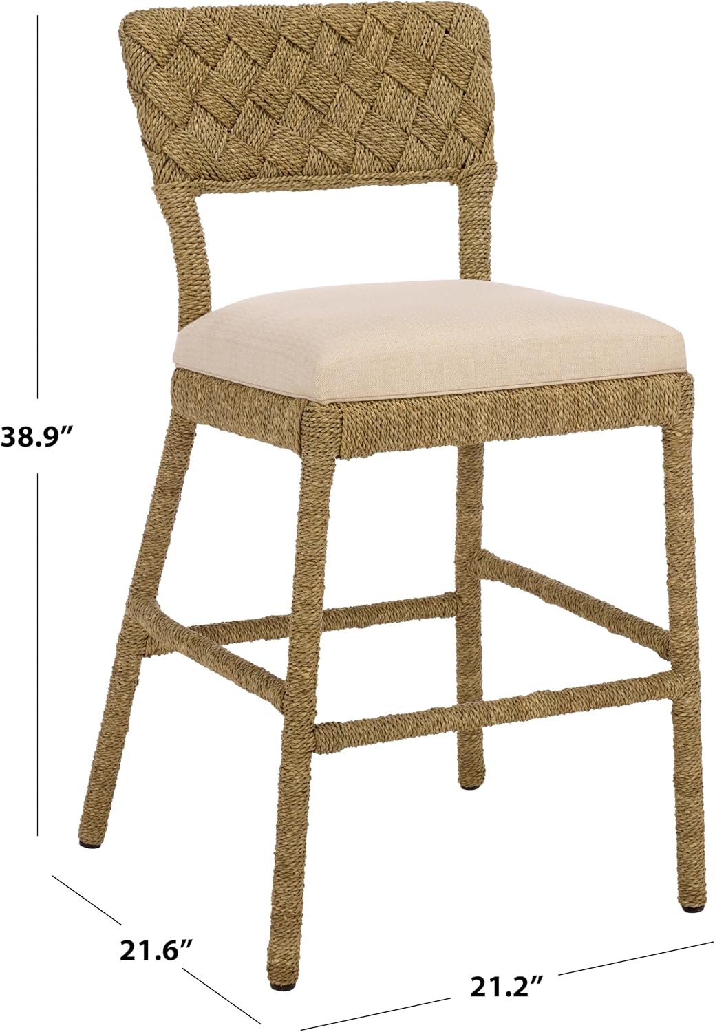 SAFAVIEH Couture Collection – Rosemarie Woven Seagrass Counter Stool, 25-Inch Seat Height, Cushioned Counter-Height Bar Stool for Kitchen Island, Coastal Natural Style (CWK2035A)