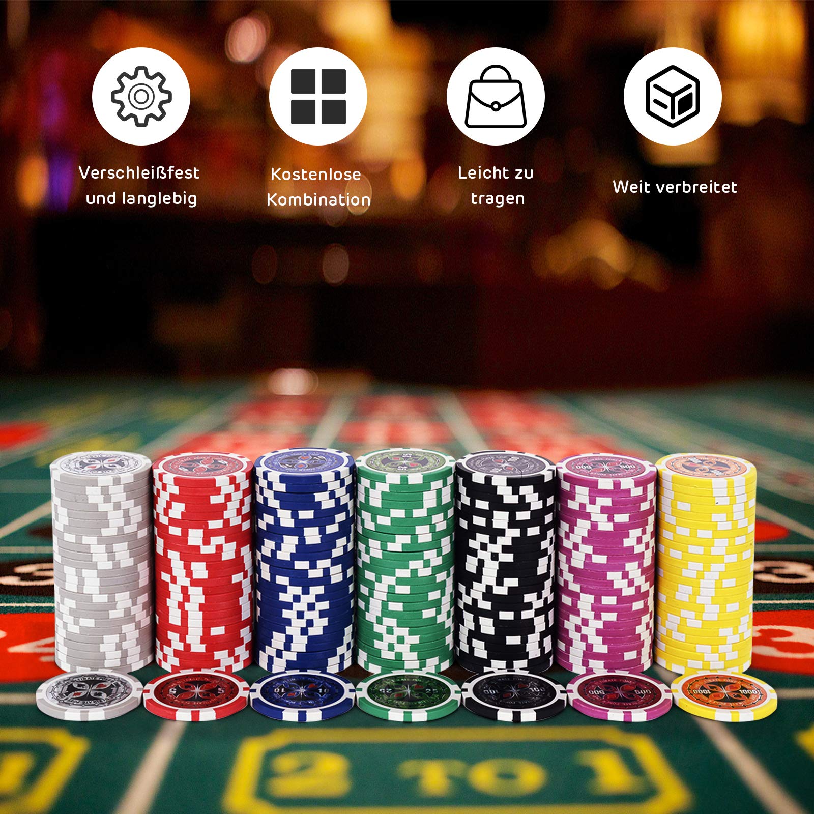 GOPLUS Pockerkoffer Pockerset 300 Chips Pockerchips Pocker Set mit Würfel Pokerkarten (schwarz)