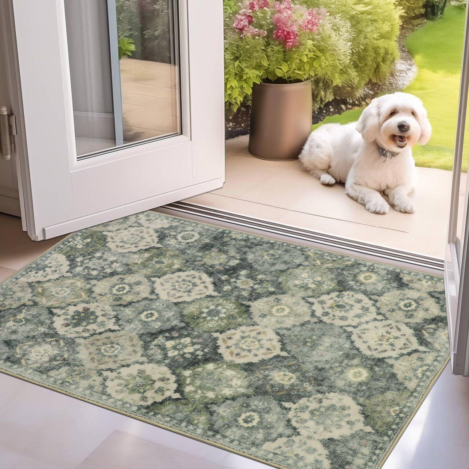 Cekene Door Mats Indoor Outdoor 50x80cm Washable Non-slip Doormat Inside Welcome Entrance Mats Resist Dirt Absorbent Low Pile Entrance Rug for Entryway Front Back Door Grey