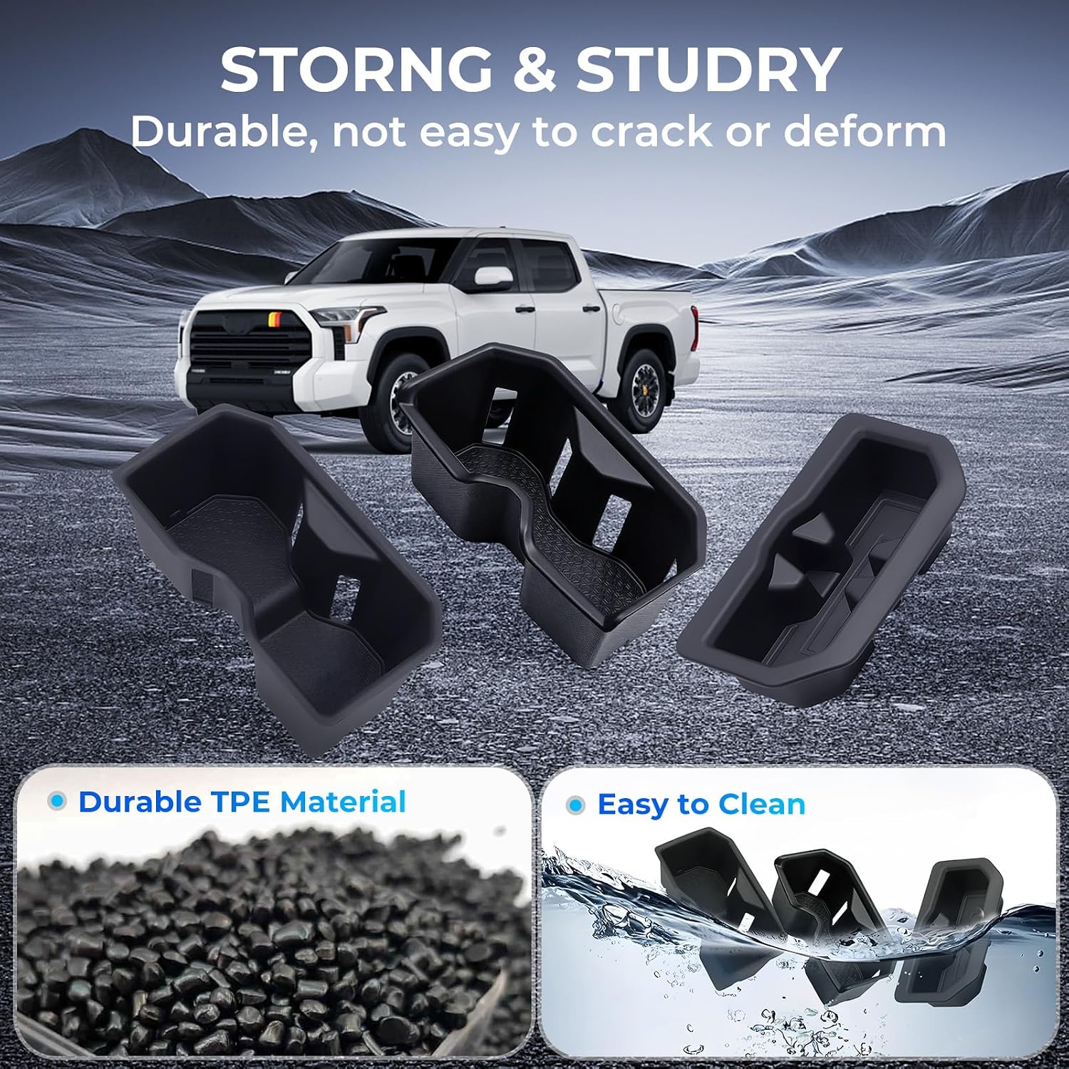 3PCS Cup Holder Inserts for Toyota Tundra 2026 2025 2024 2023 2022 (Only Fits for SR/SR5/Limited/TRD Pro), Interior Accessories Front & Rear TPE Cup Holders Covers Protector, Black