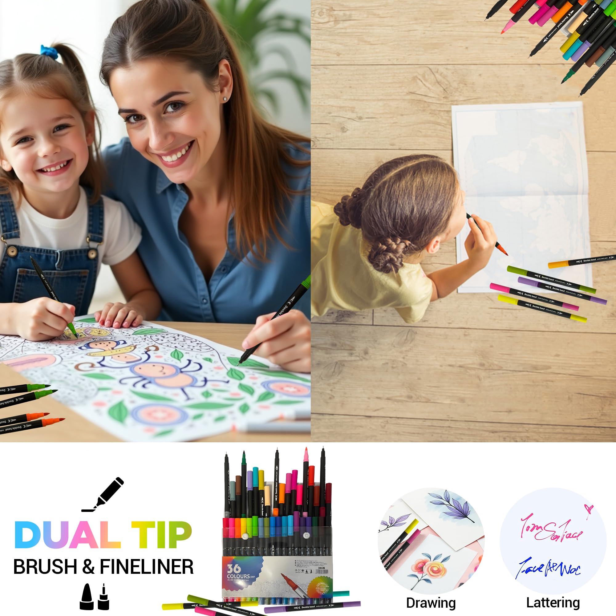 FATASH 36 PCs Dual Tip Brush Colouring Pens Set, 1 count (Pack of 36) - Image 2
