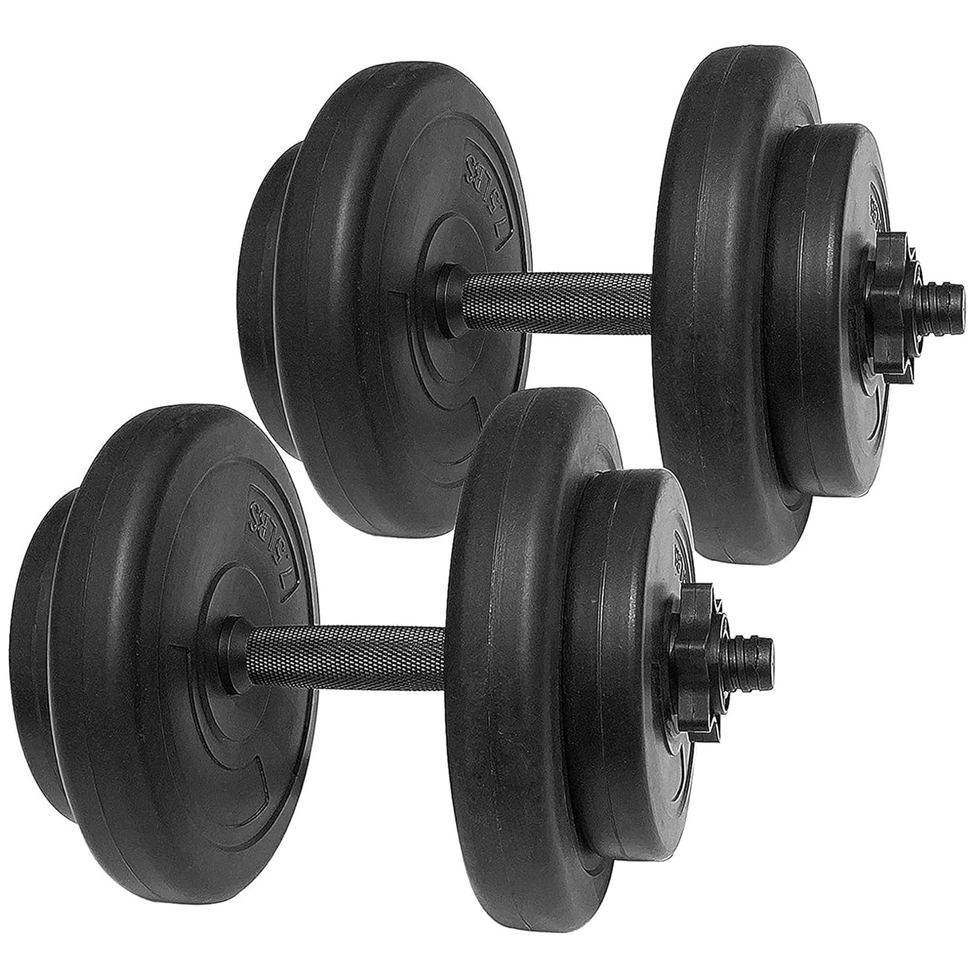 BalanceFrom 40 Pounds Vinyl Coated Dumbbell Set for Home Gym, Black – Cement Weight Plates with 14-Inch Contoured Handles and Collar Locks for Adjustable Strength Training Workouts