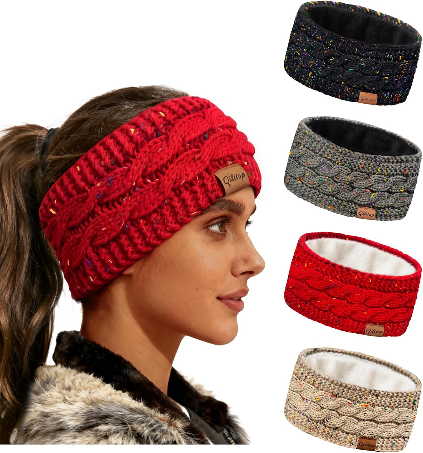 4 Packs Womens Winter Headbands Fuzzy Fleece Lined Knit Ear Warmers