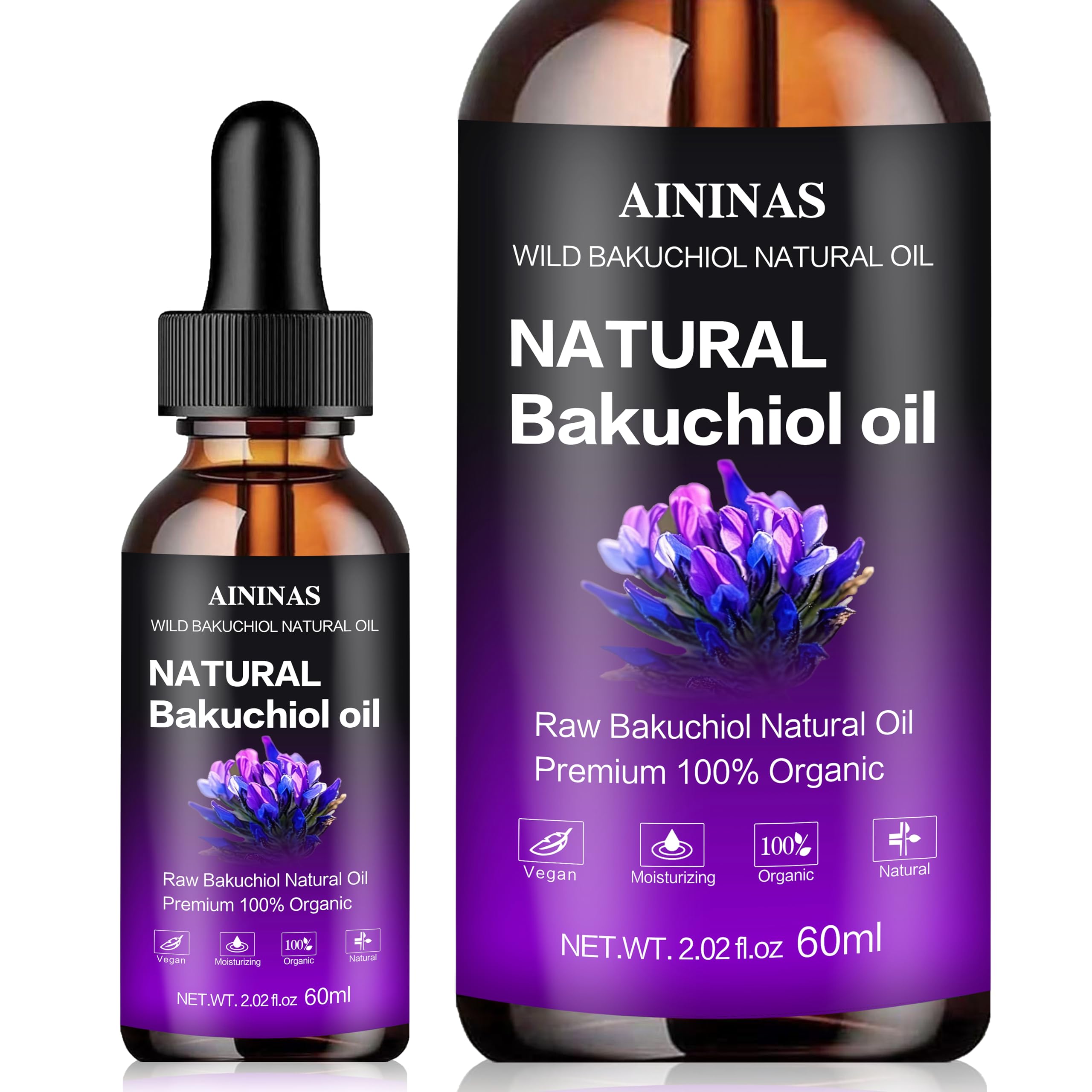 AIninas Bakuchiol Oil Organic for Face - Natural Retinol Alternative Reduces Wrinkles & Fine Lines, Sensitive Skin Safe, Mix with Moisturizer -