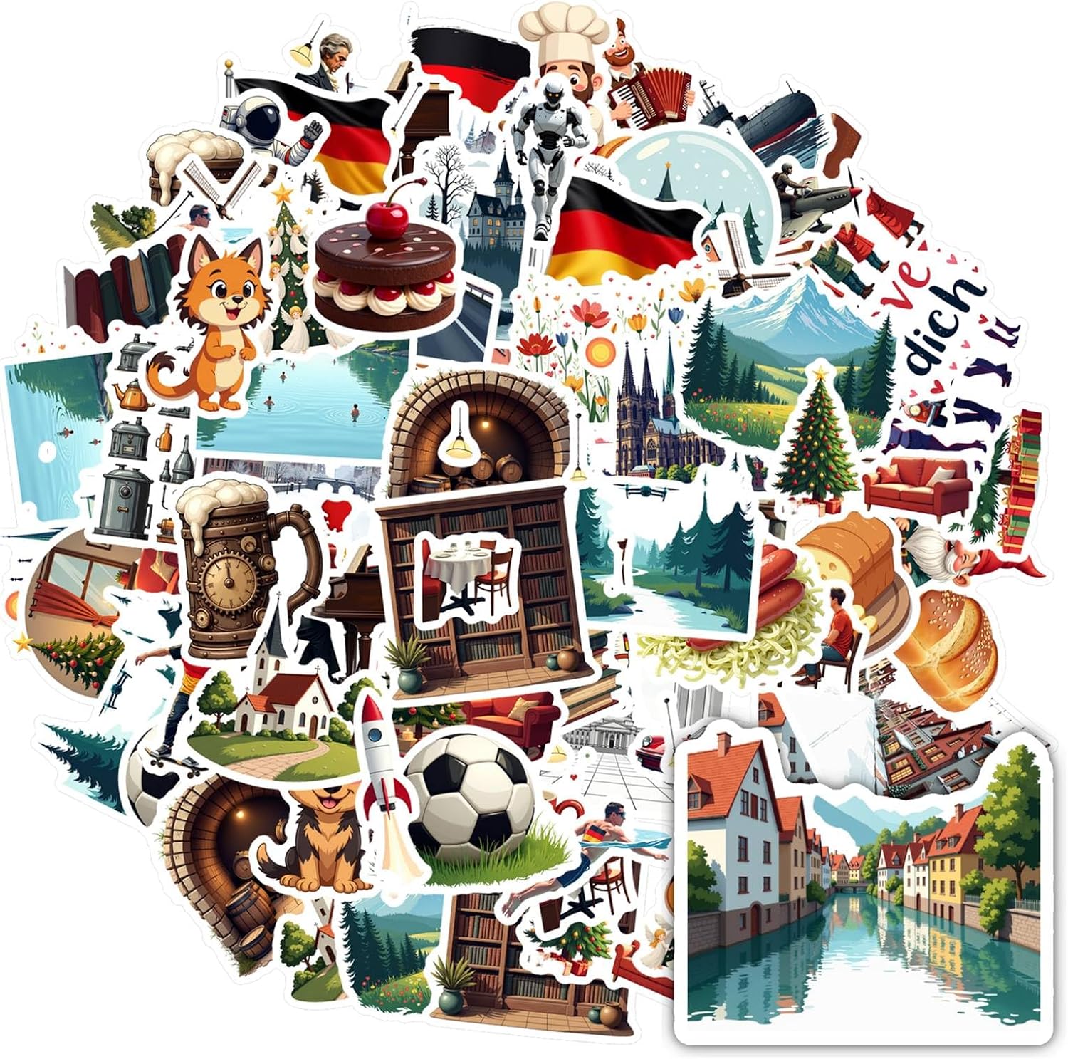 Germany Stickers 70PCS German Gifts Germany Travel Souvenir Oktoberfest Party Supplies Culture Theme Waterproof Vinyl Decals for Water Bottle Laptop Cute Journaling Scrapbook Classroom Rewards