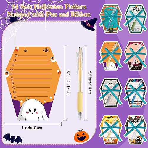 Miniatura 2 de Honoson 48 piezas de notas adhesivas y bolígrafos de Halloween, blocs de notas autoadhesivas, juego de regalos de oficina a granel, calabaza,
