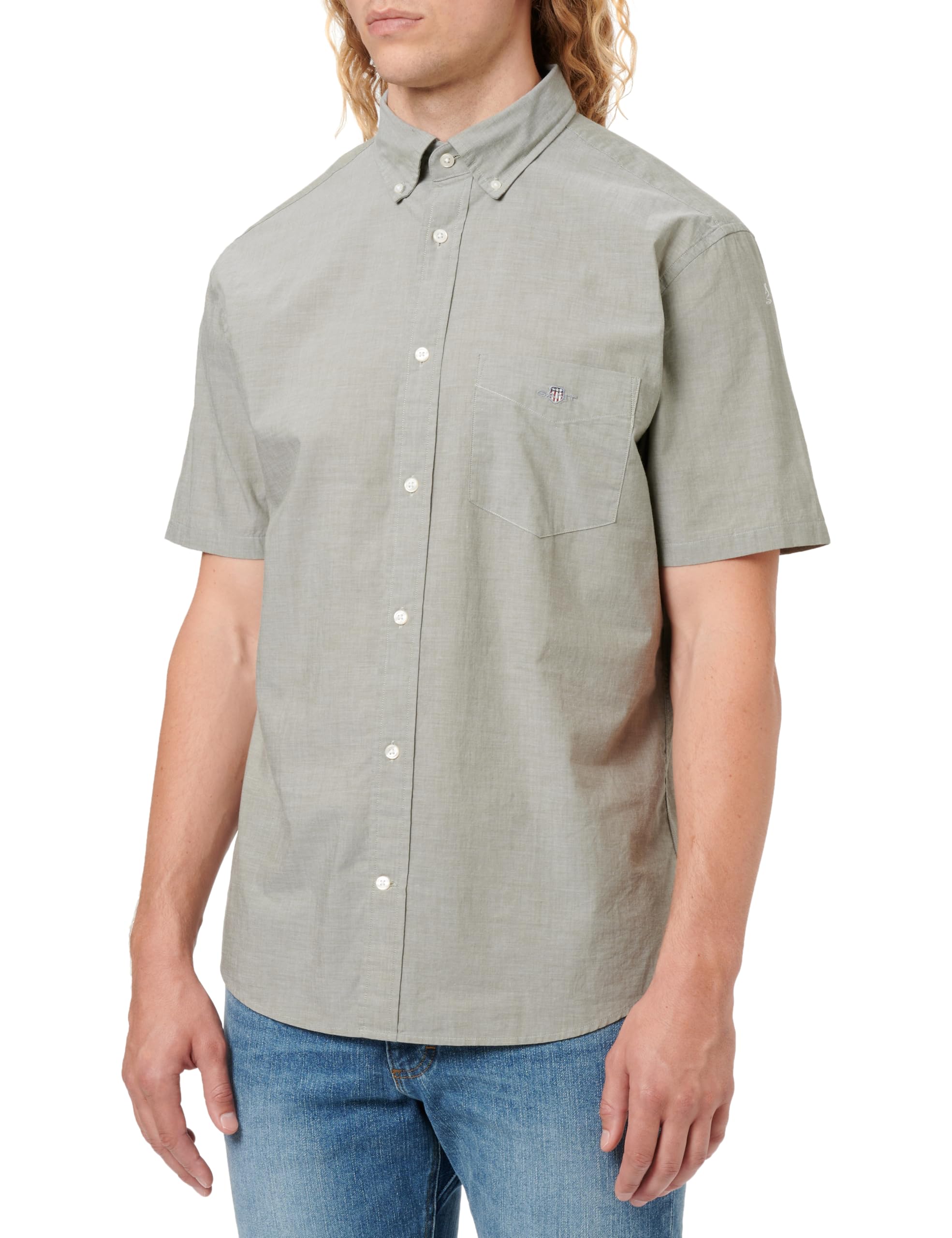 Gant Men's Green (Moss Green) Reg Classic Poplin Ss Shirt, L