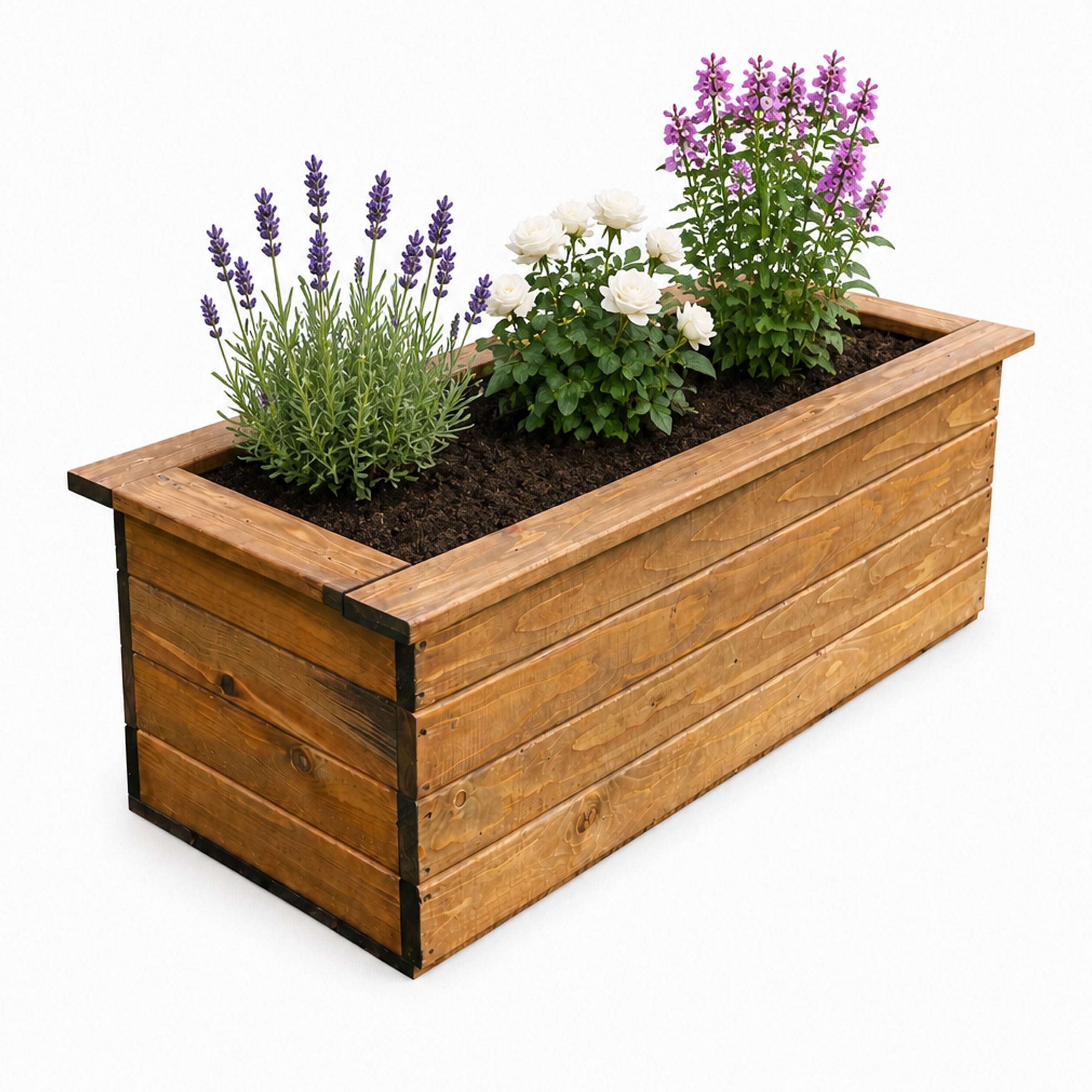 Ruddings Wood Brown Quality Large Planter Wooden Trough Garden Plant Flower Vegetable Container Tub