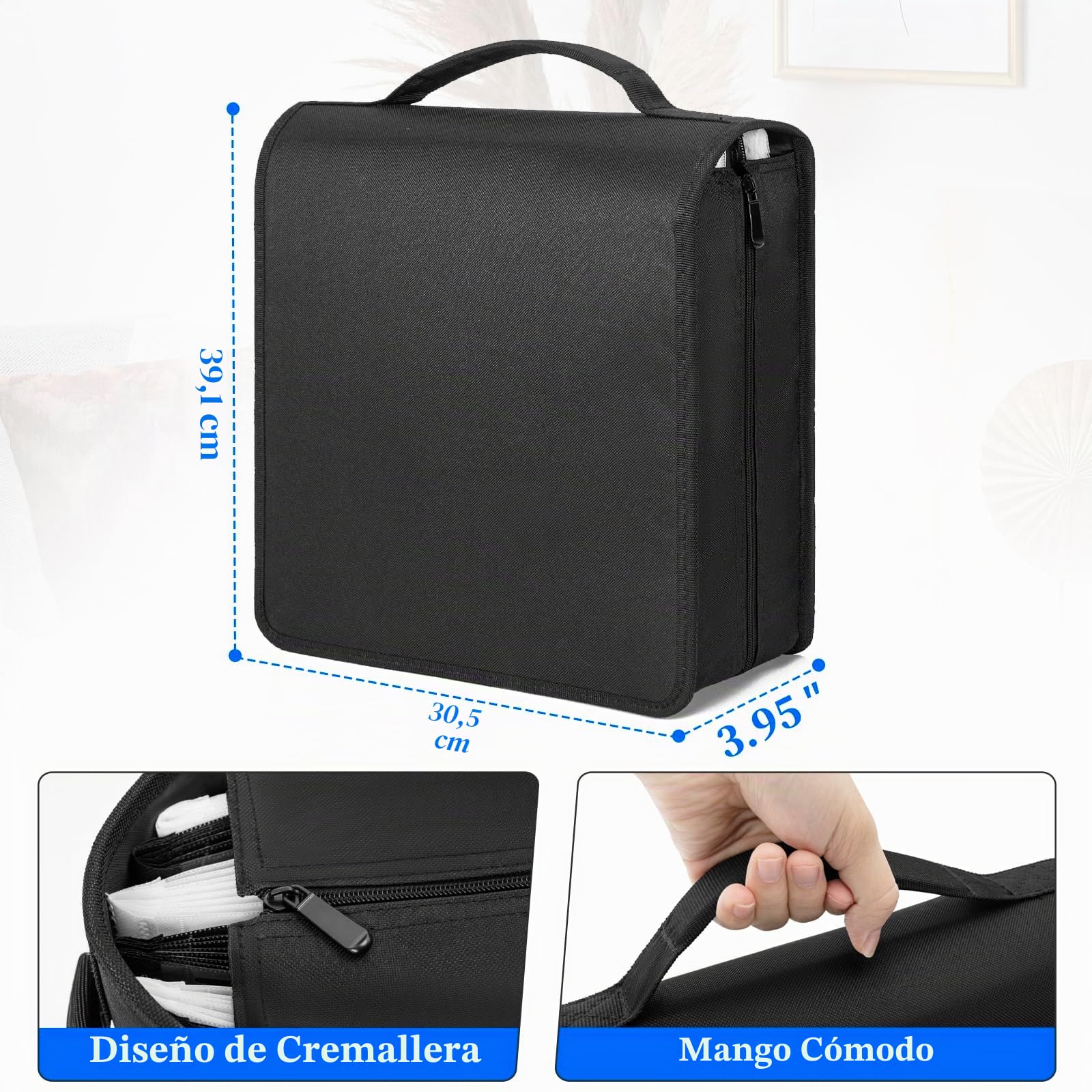 AKOZLIN Caja de Almacenamiento de DVD CD,136 Unidades de Disco,Negro | 68 Bolsas para folletos, hojas de título extra anchas,almacenamiento de medios de película protectores
