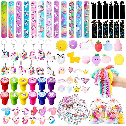 Capoda Juego de 158 piezas de recuerdos de fiesta de unicornio, rellenos de bolsas de regalos de unicornio, pulseras con temática de unicornio,
